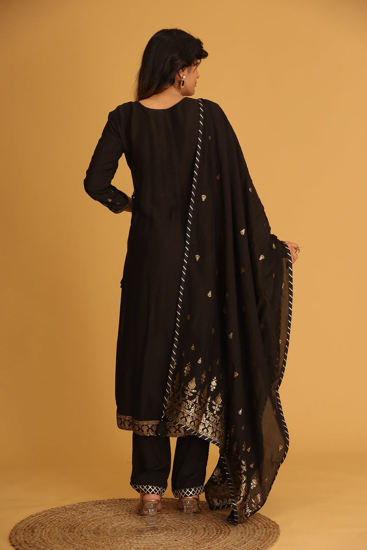 Handloom Chanderi Suit Embroidered with Gota Patti work.