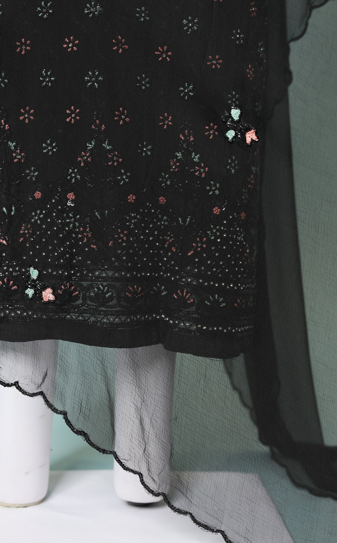 Embroidered Chiffon Unstitched Suit with Cutdana and Stone work