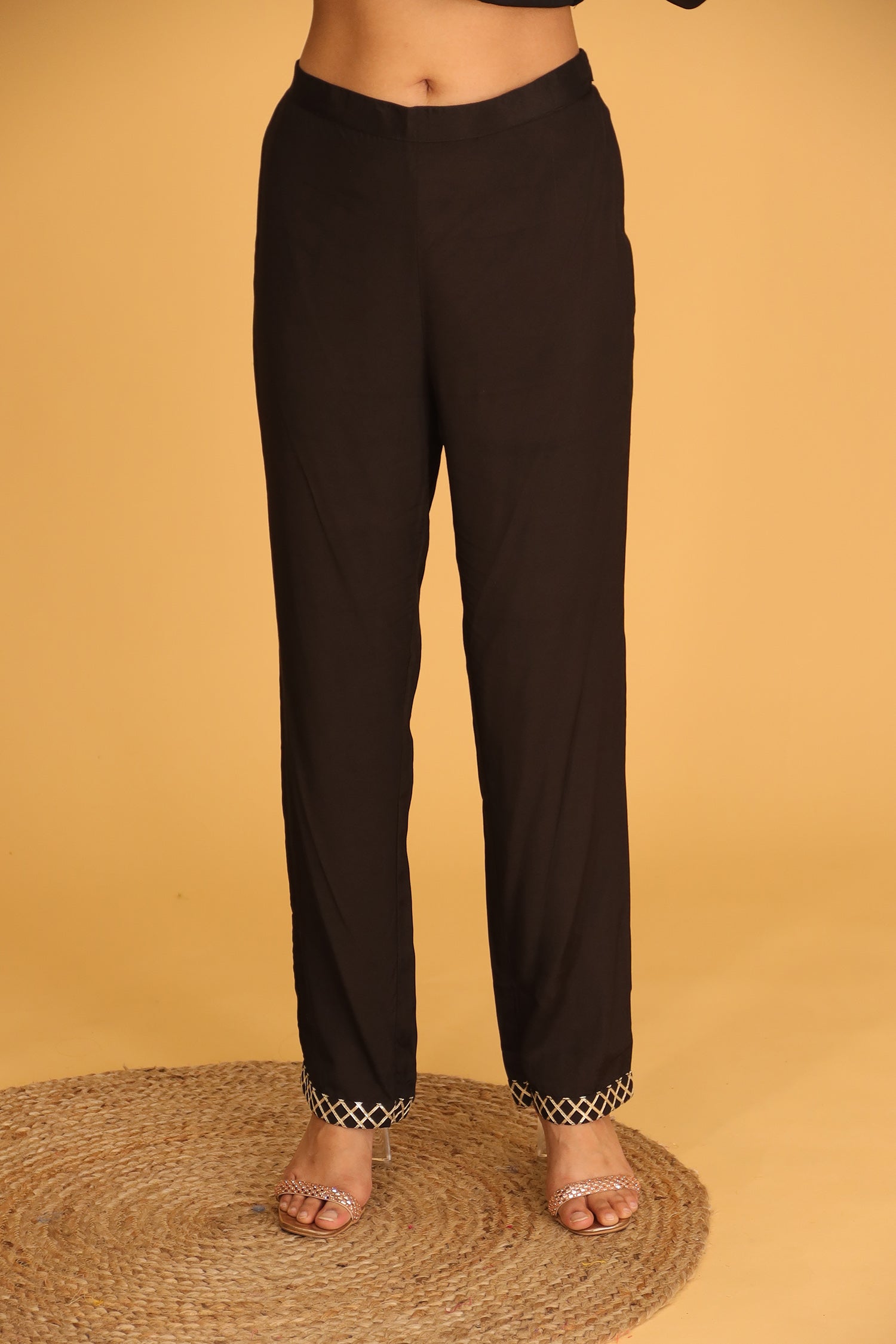 Handloom Chanderi Suit Embroidered with Gota Patti work.