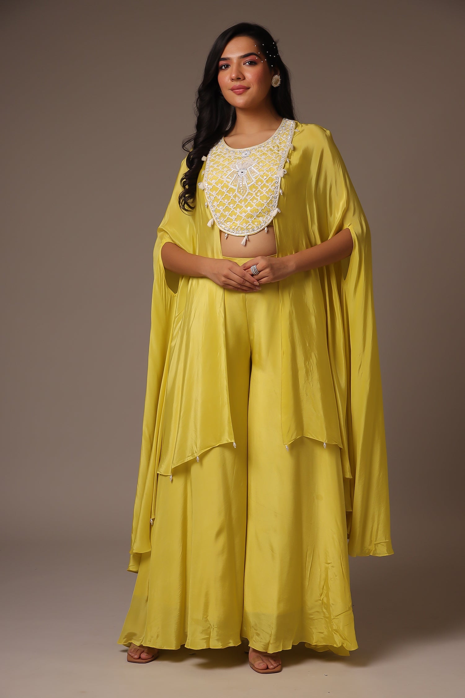 Exquisite Pearl Embroidered Silk Indowestern Jacket with Flared Sleeves