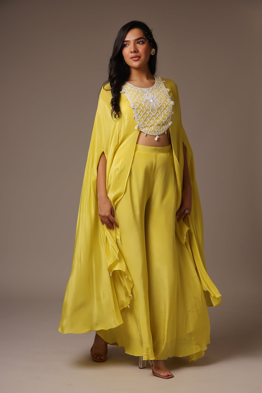Exquisite Pearl Embroidered Silk Indowestern Jacket with Flared Sleeves