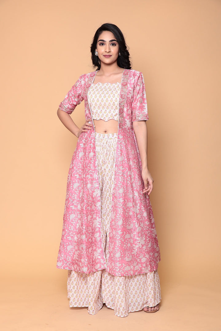 Printed Jacket Style Cotton Suit Stitched with Gota Patti and Thread work