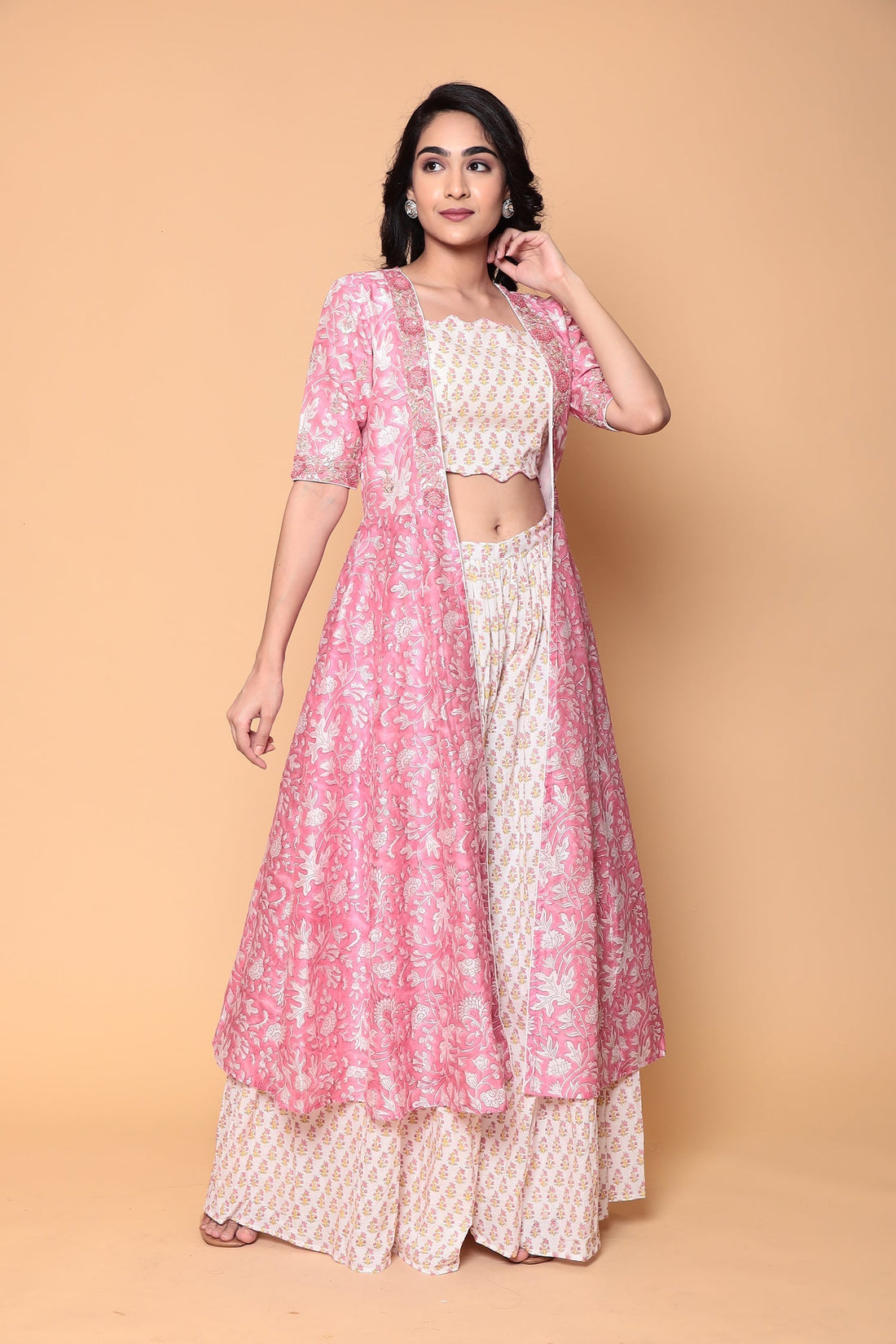 Printed Jacket Style Cotton Suit Stitched with Gota Patti and Thread work