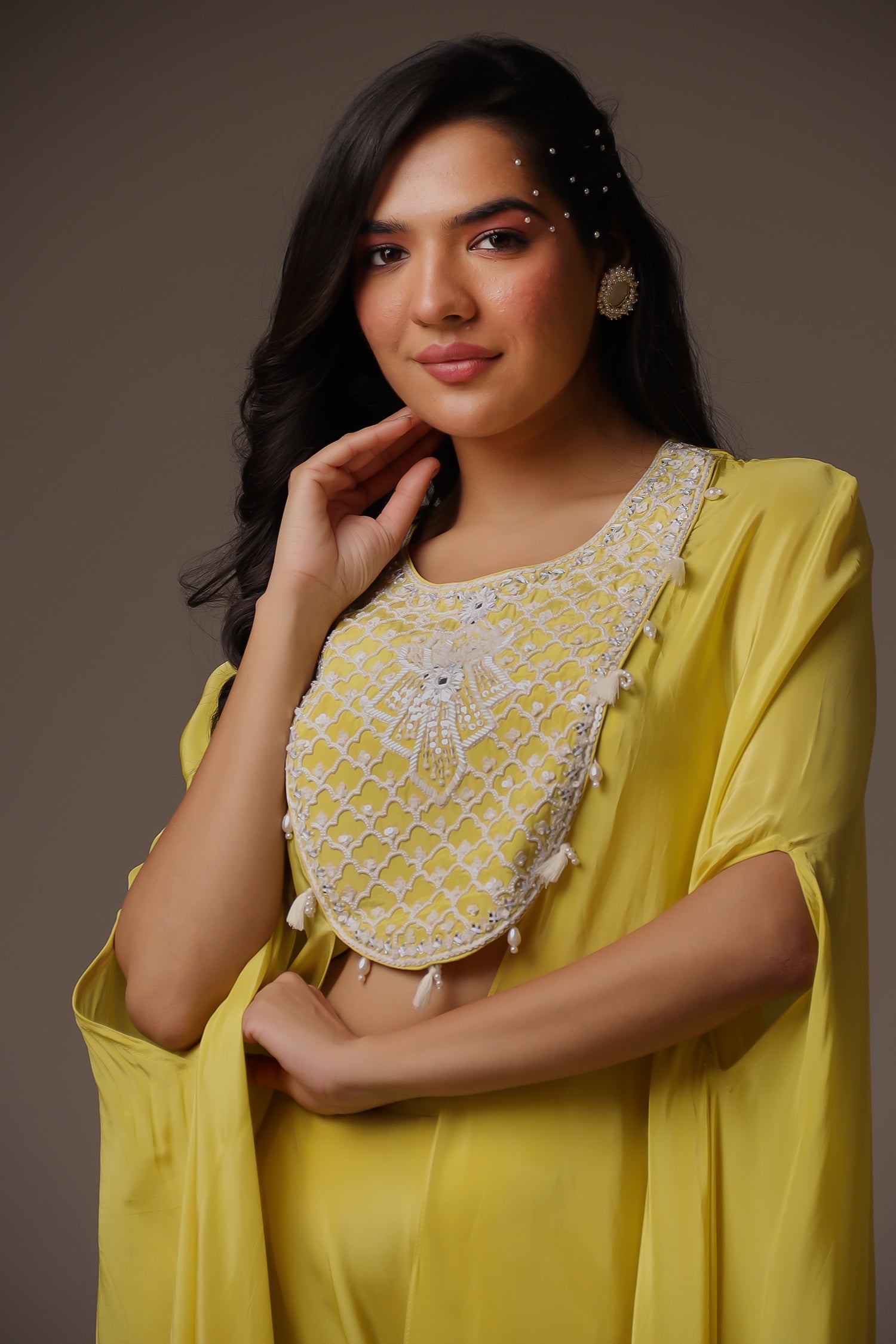 Exquisite Pearl Embroidered Silk Indowestern Jacket with Flared Sleeves