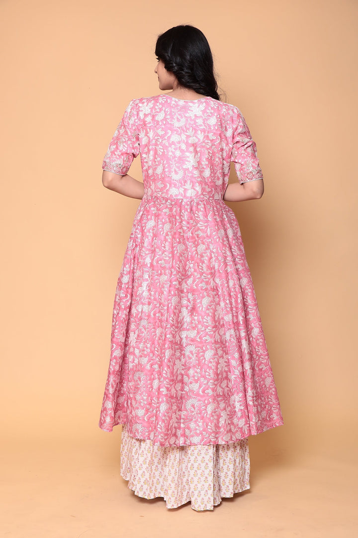 Printed Jacket Style Cotton Suit Stitched with Gota Patti and Thread work