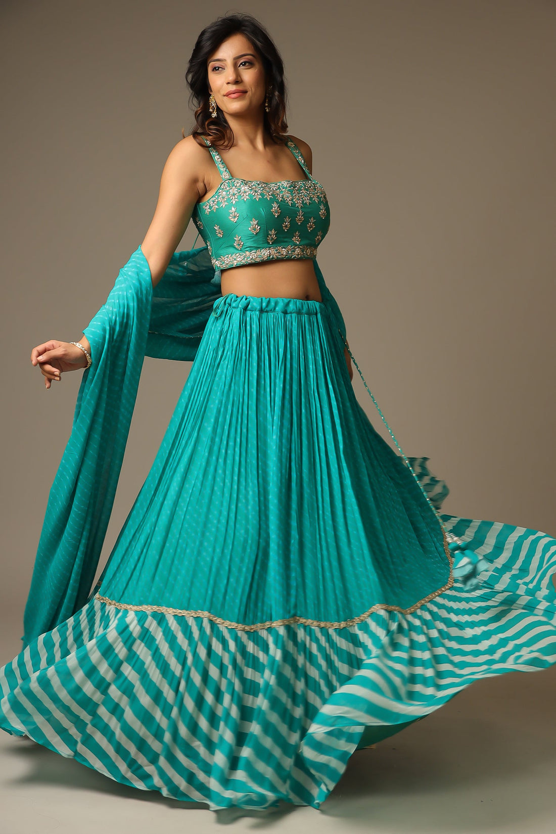 Leheriya Georgette Lehenga with Gota Patti and Mothra work.