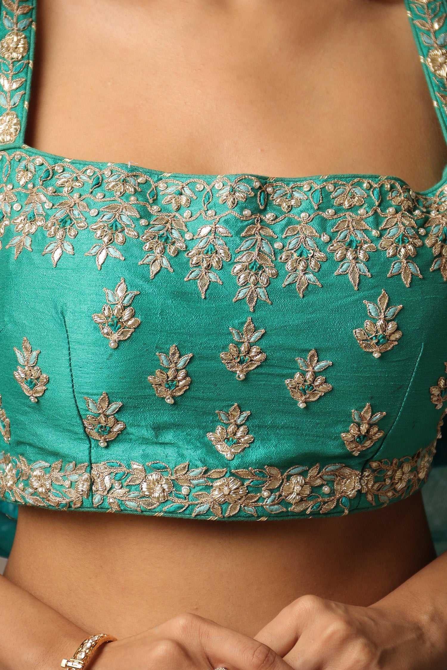 Leheriya Georgette Lehenga with Gota Patti and Mothra work.