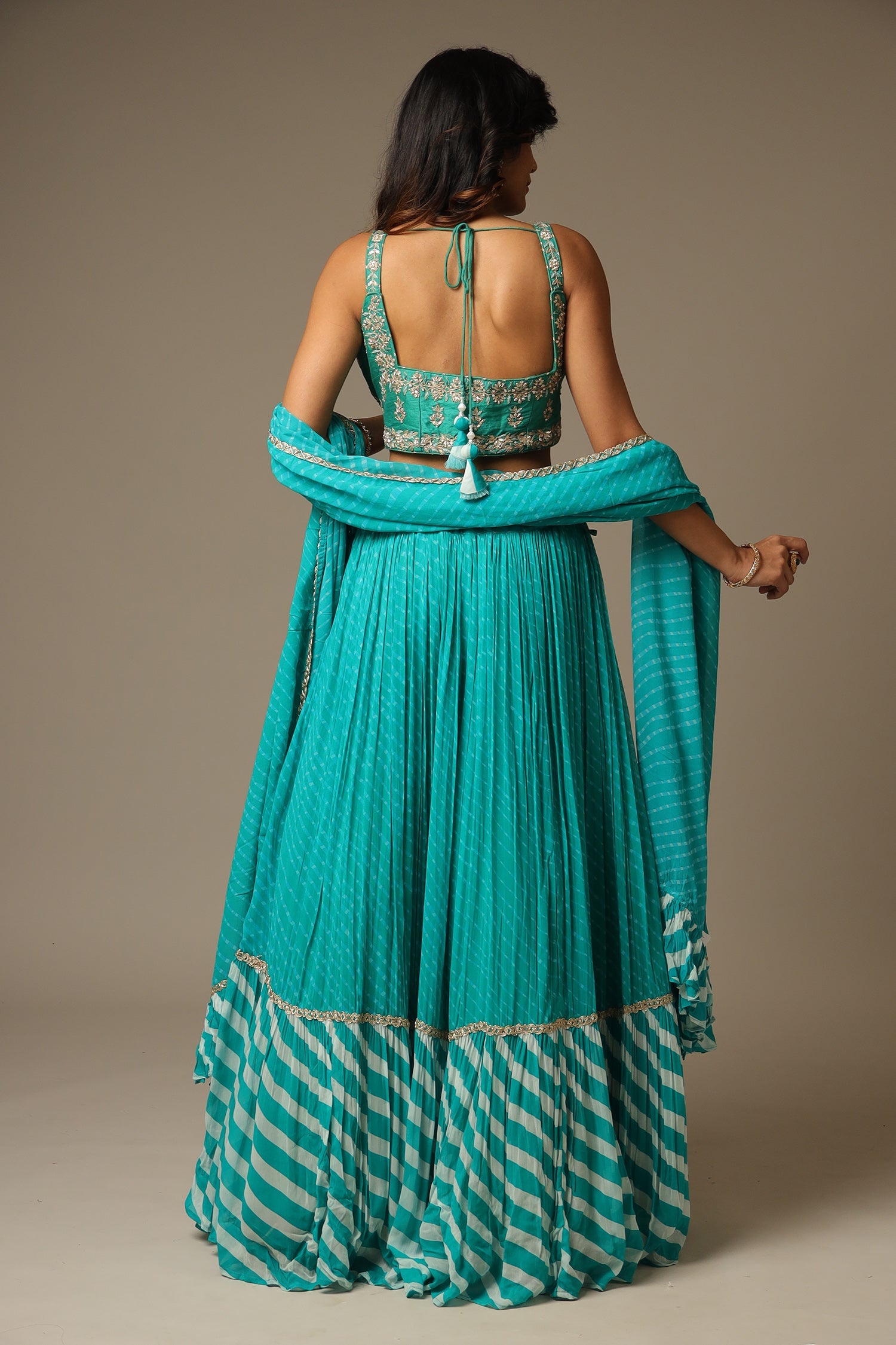 Leheriya Georgette Lehenga with Gota Patti and Mothra work.