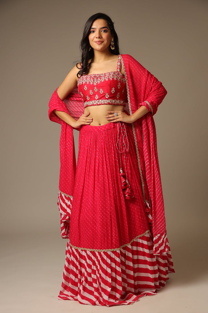 Leheriya Georgette Lehenga with Gota Patti and Mothra work.