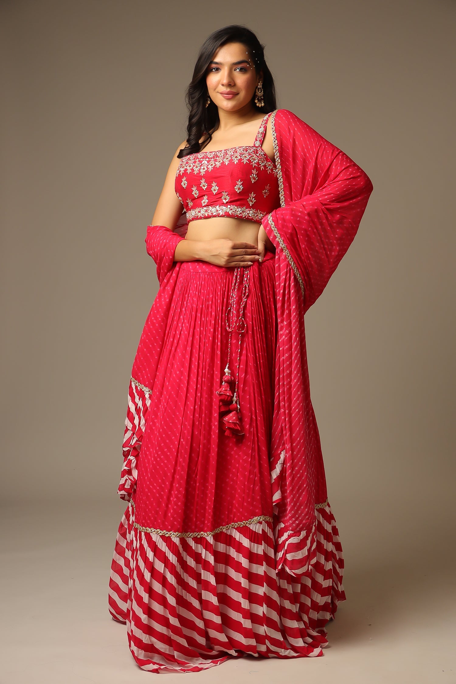 Leheriya Georgette Lehenga with Gota Patti and Mothra work.