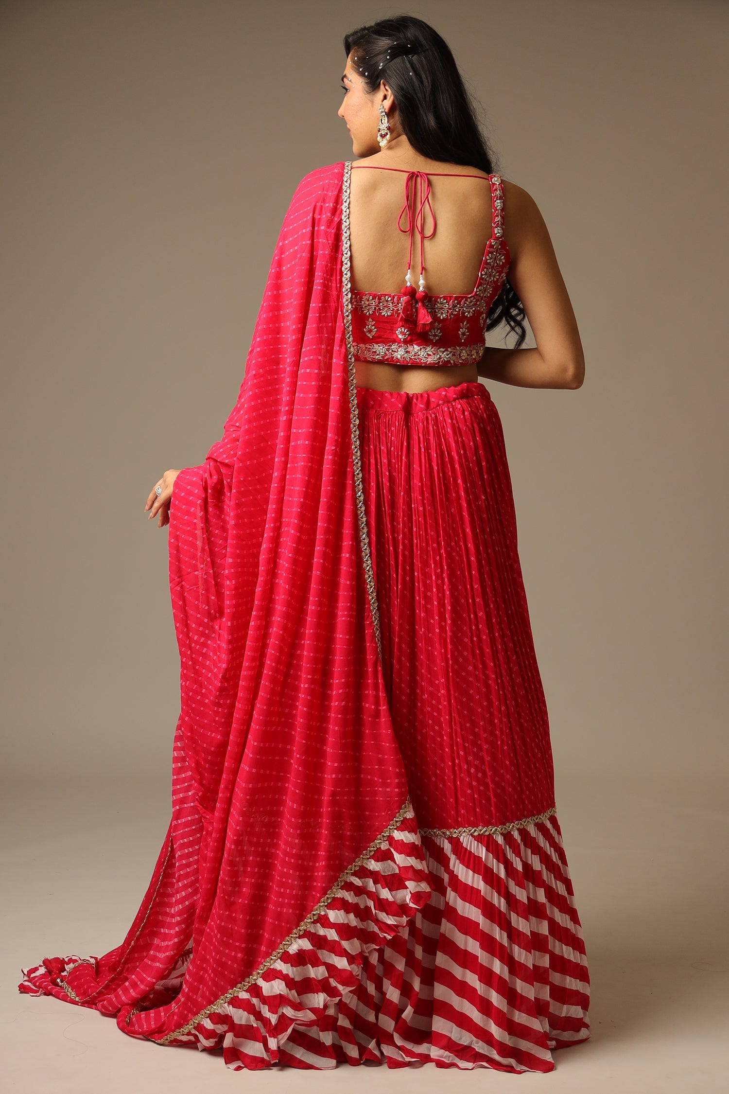 Leheriya Georgette Lehenga with Gota Patti and Mothra work.