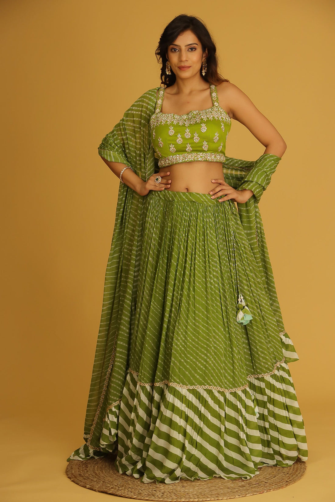 Leheriya Georgette Lehenga with Gota Patti and Mothra work.