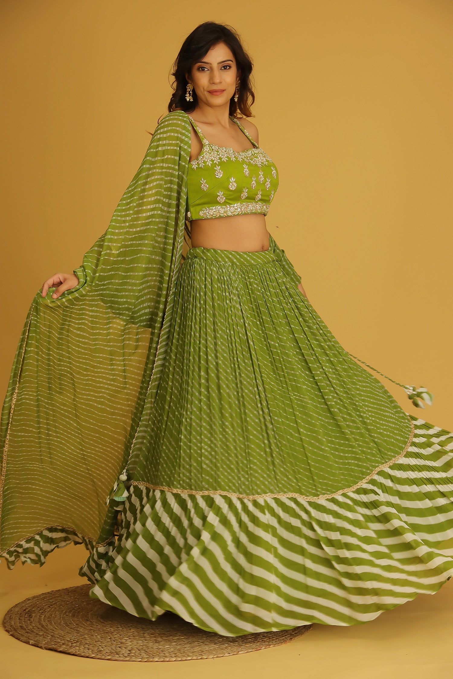 Leheriya Georgette Lehenga with Gota Patti and Mothra work.