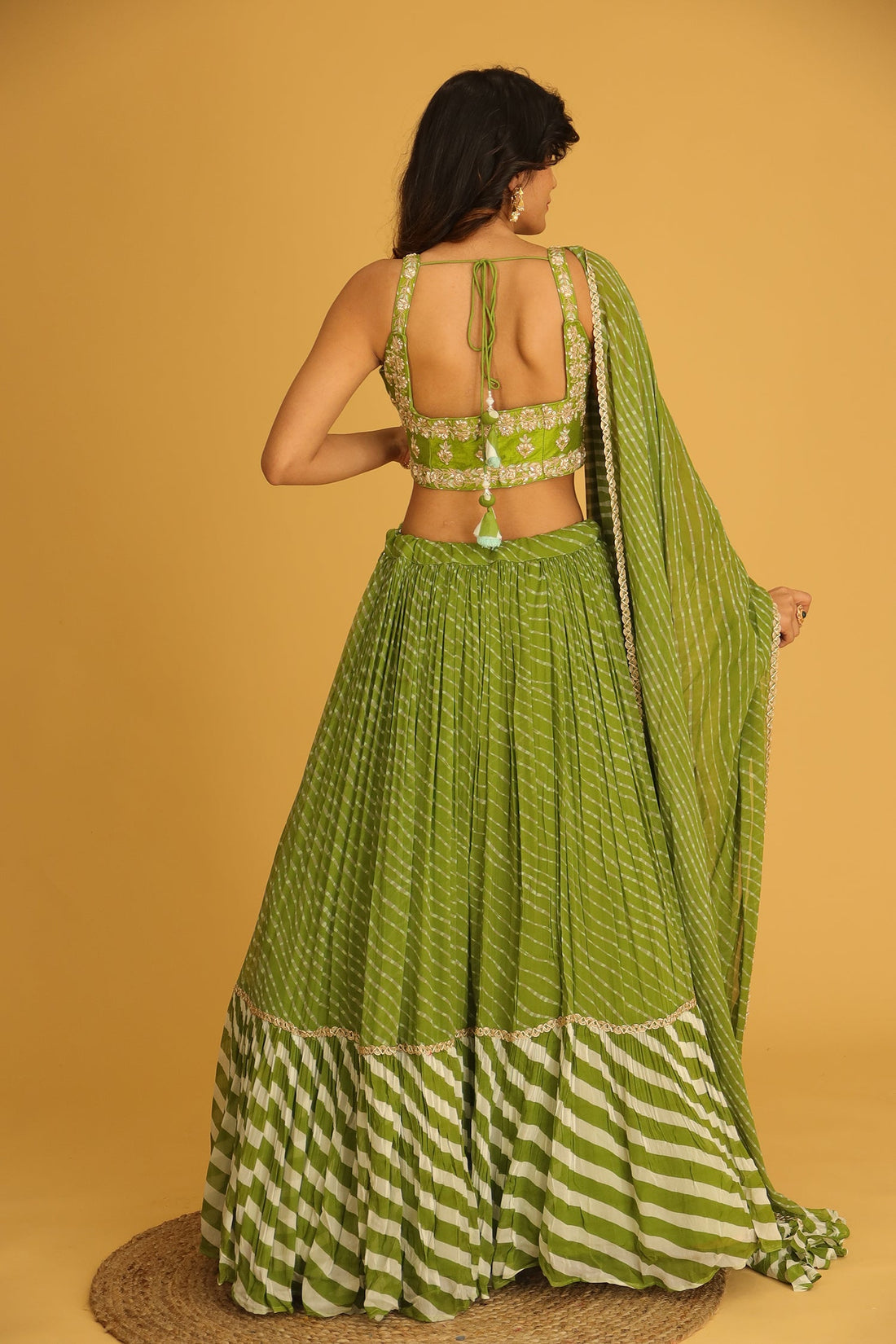 Leheriya Georgette Lehenga with Gota Patti and Mothra work.