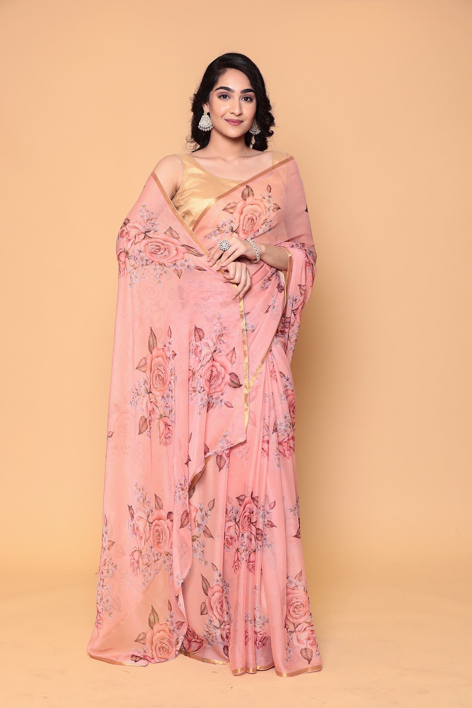 Digital Floral Printed Chiffon Saree