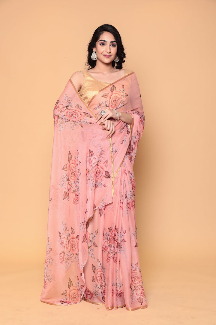 Digital Floral Printed Chiffon Saree