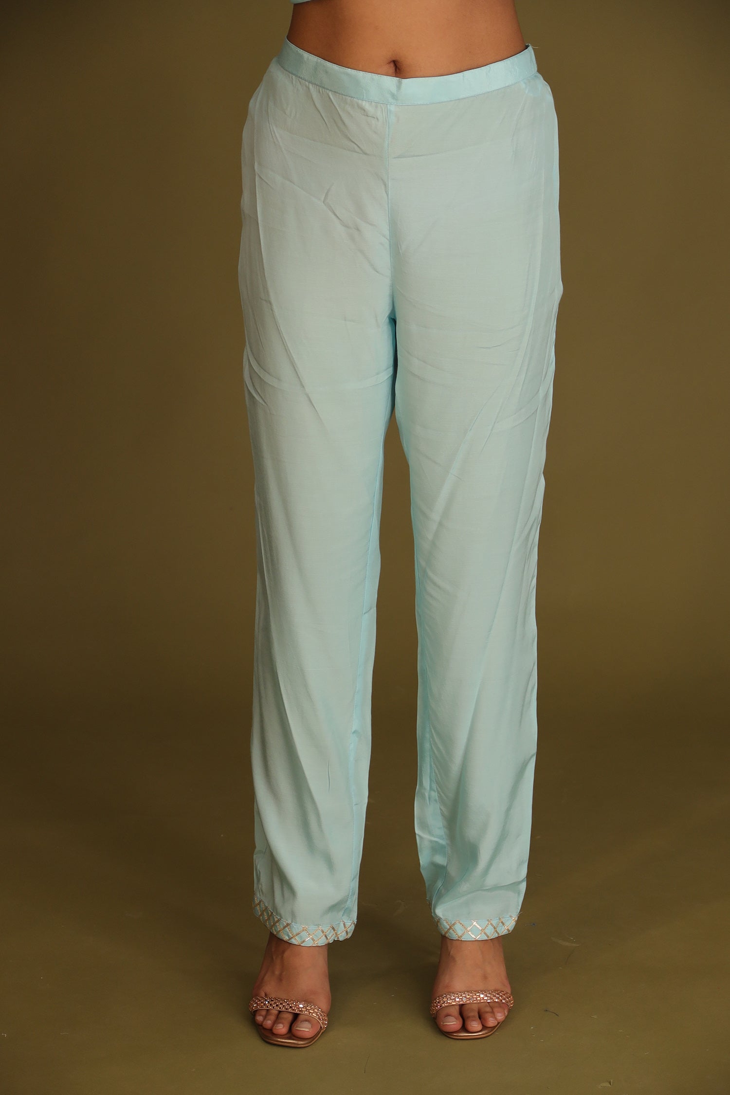 Handloom Chanderi Suit Embroidered with Gota Patti work.