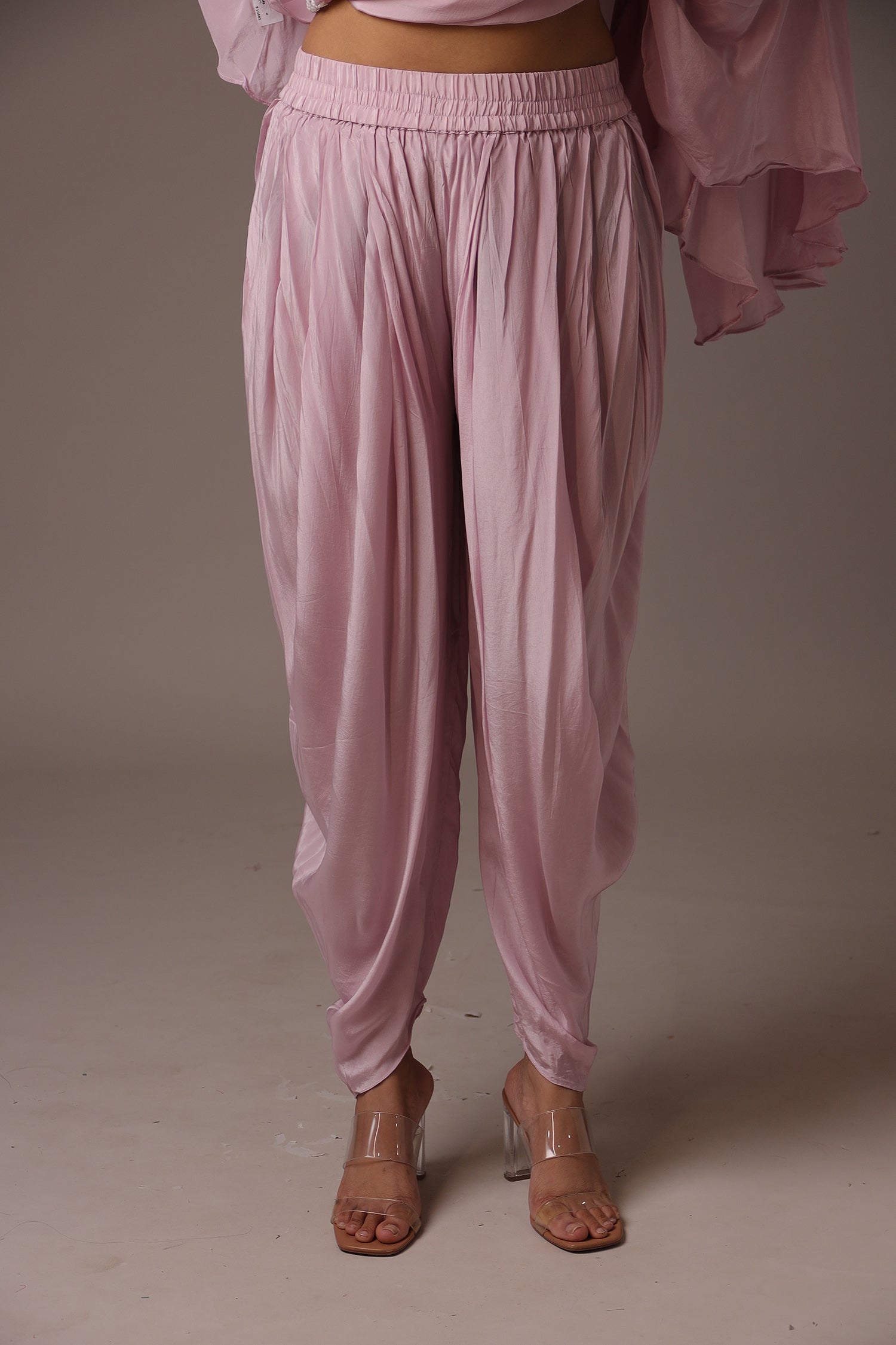 Elegant Silk Kaftan Dhoti Set adorned with Pearl Embellishments