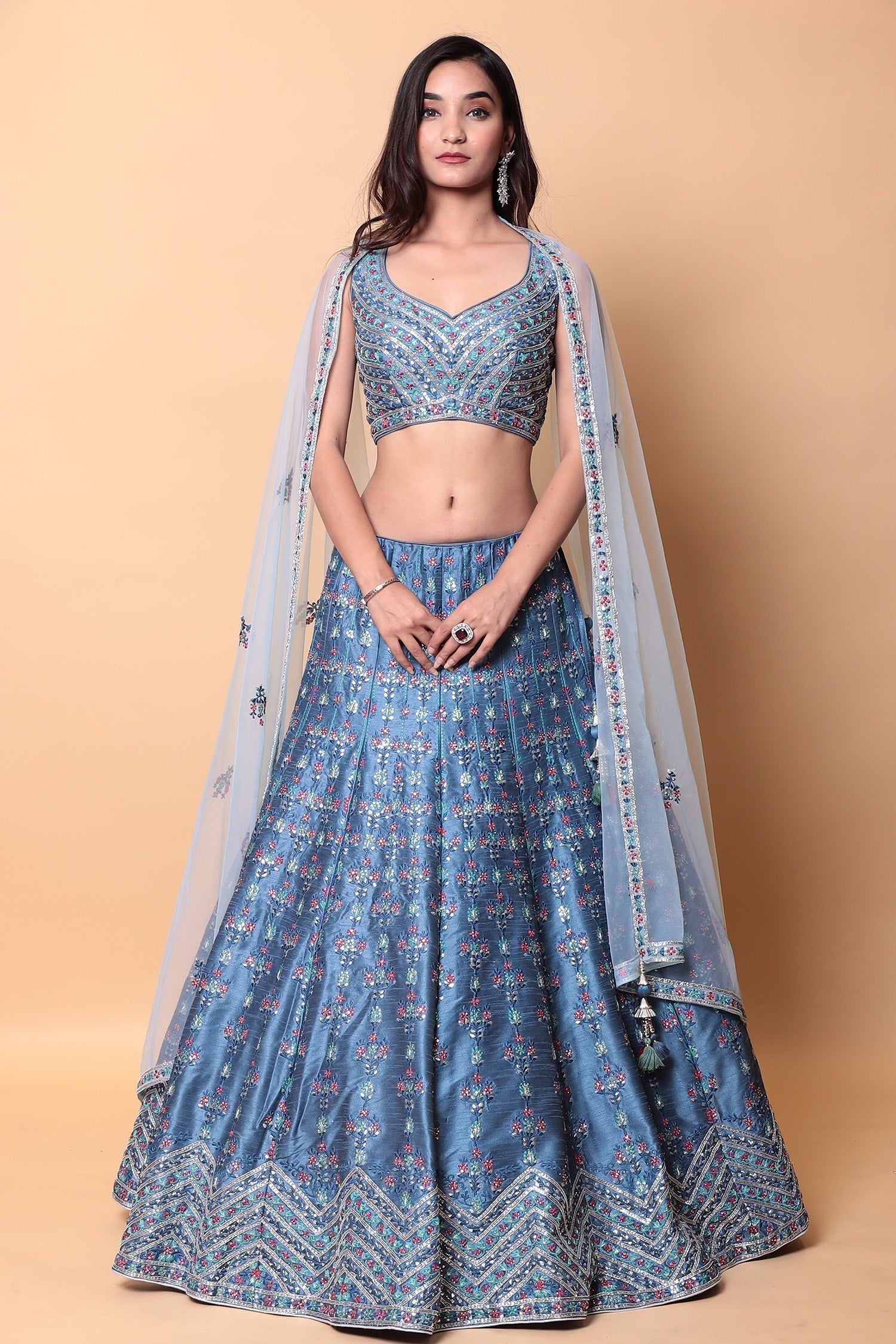 Silk Lehenga with Thread, Zardozi work.