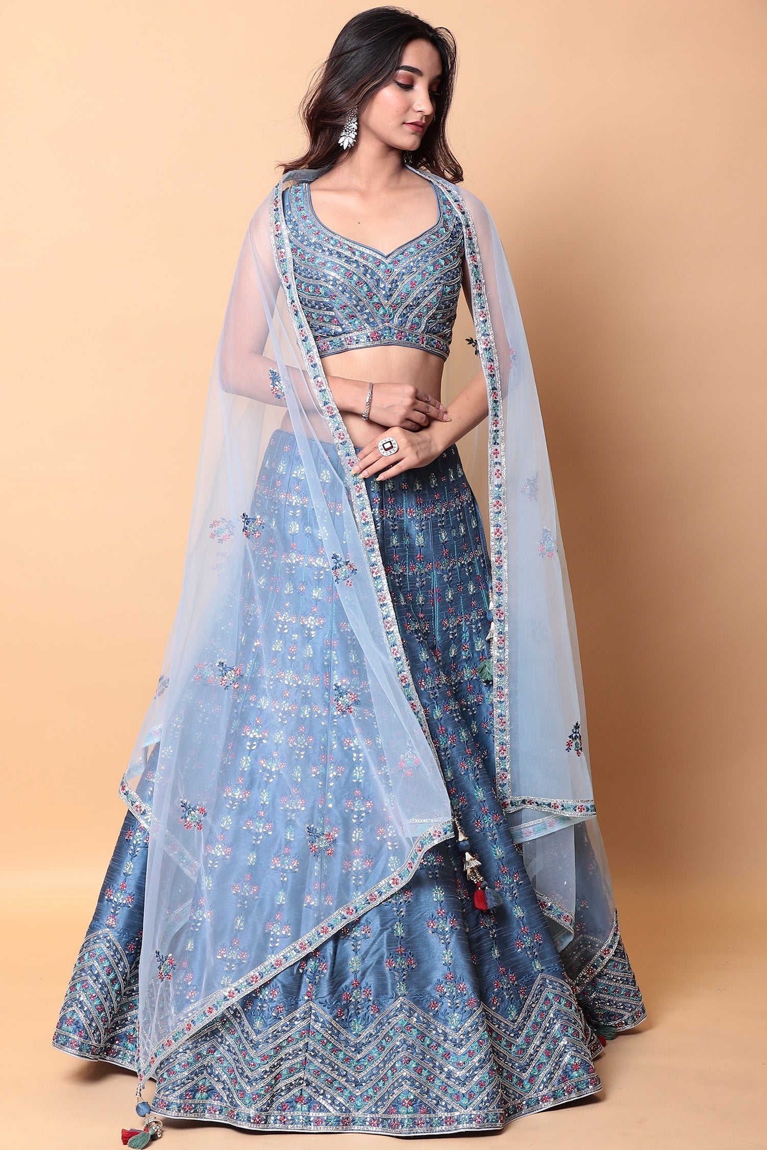 Silk Lehenga with Thread, Zardozi work.