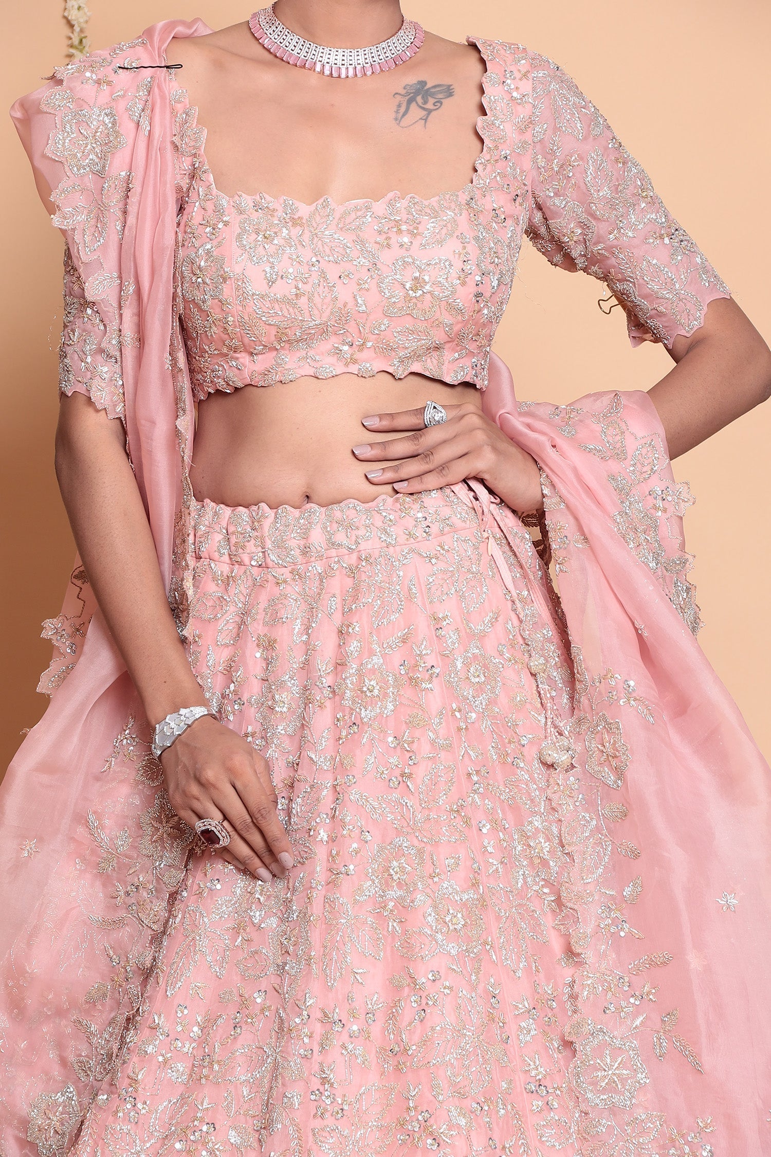 Organza Lehenga with Cutdana, Sequins work.