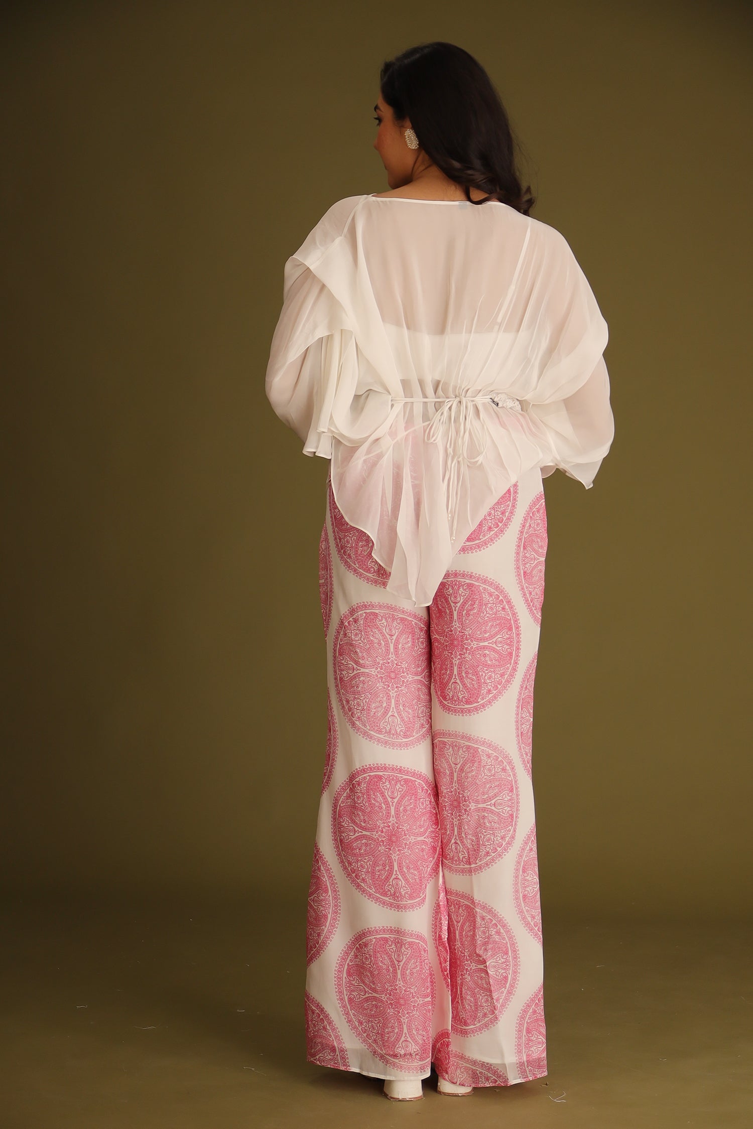 Printed Chiffon Indowestern with Embroidered Pearl work Belt