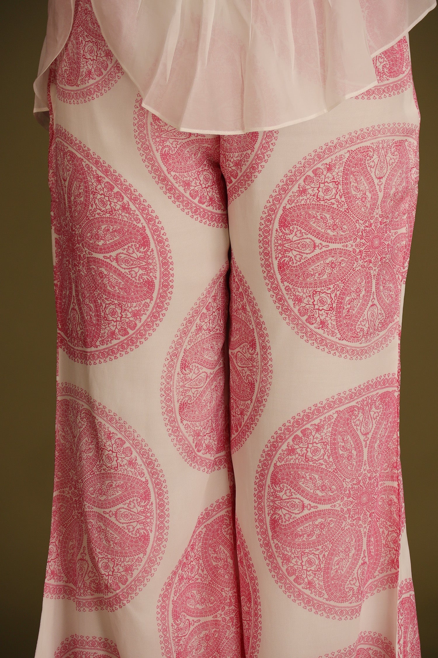 Printed Chiffon Indowestern with Embroidered Pearl work Belt