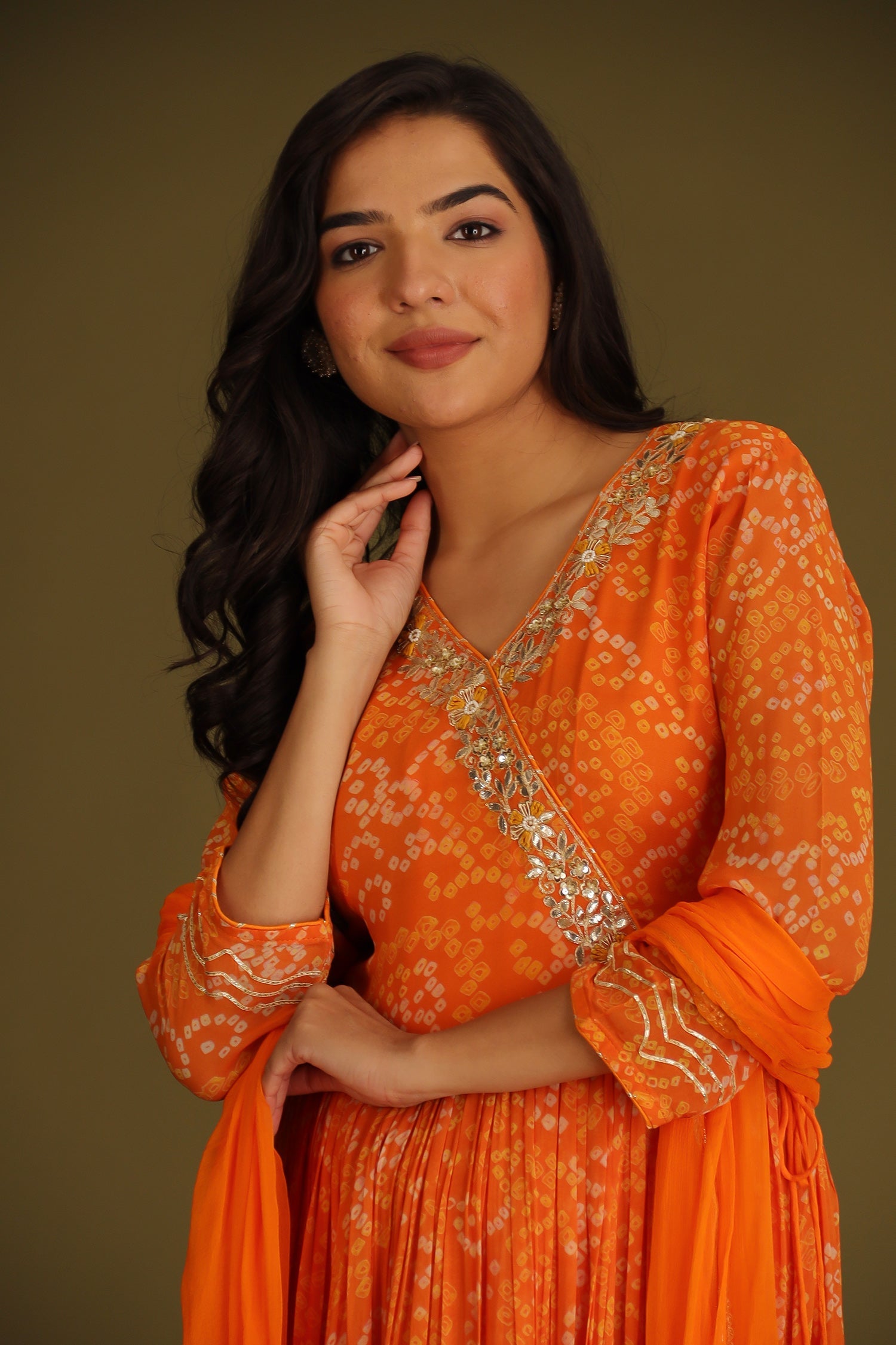 Bandhej Georgette Anarkali Suit With Gota Patti Work