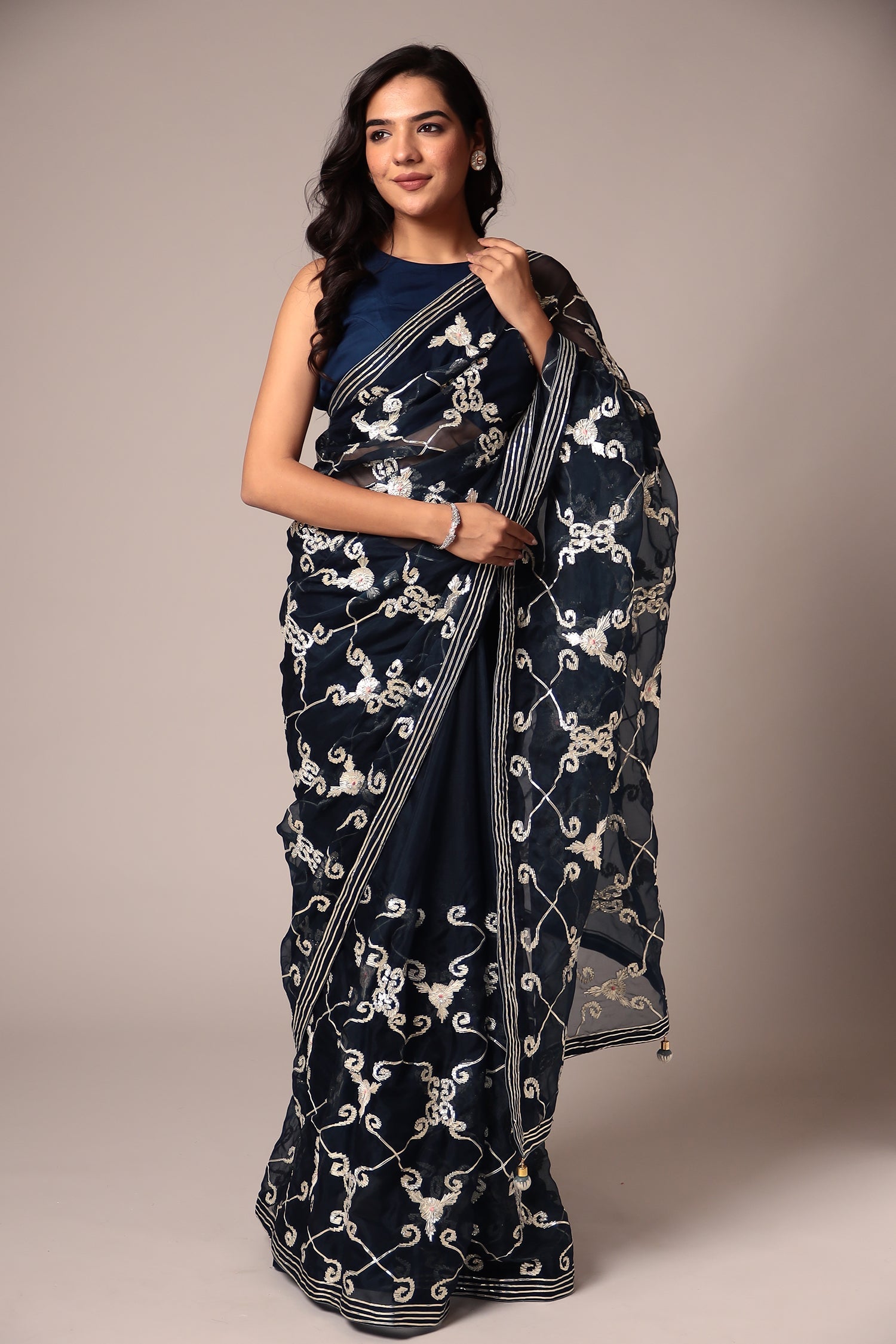 Embroidered Organza Saree with Gota work