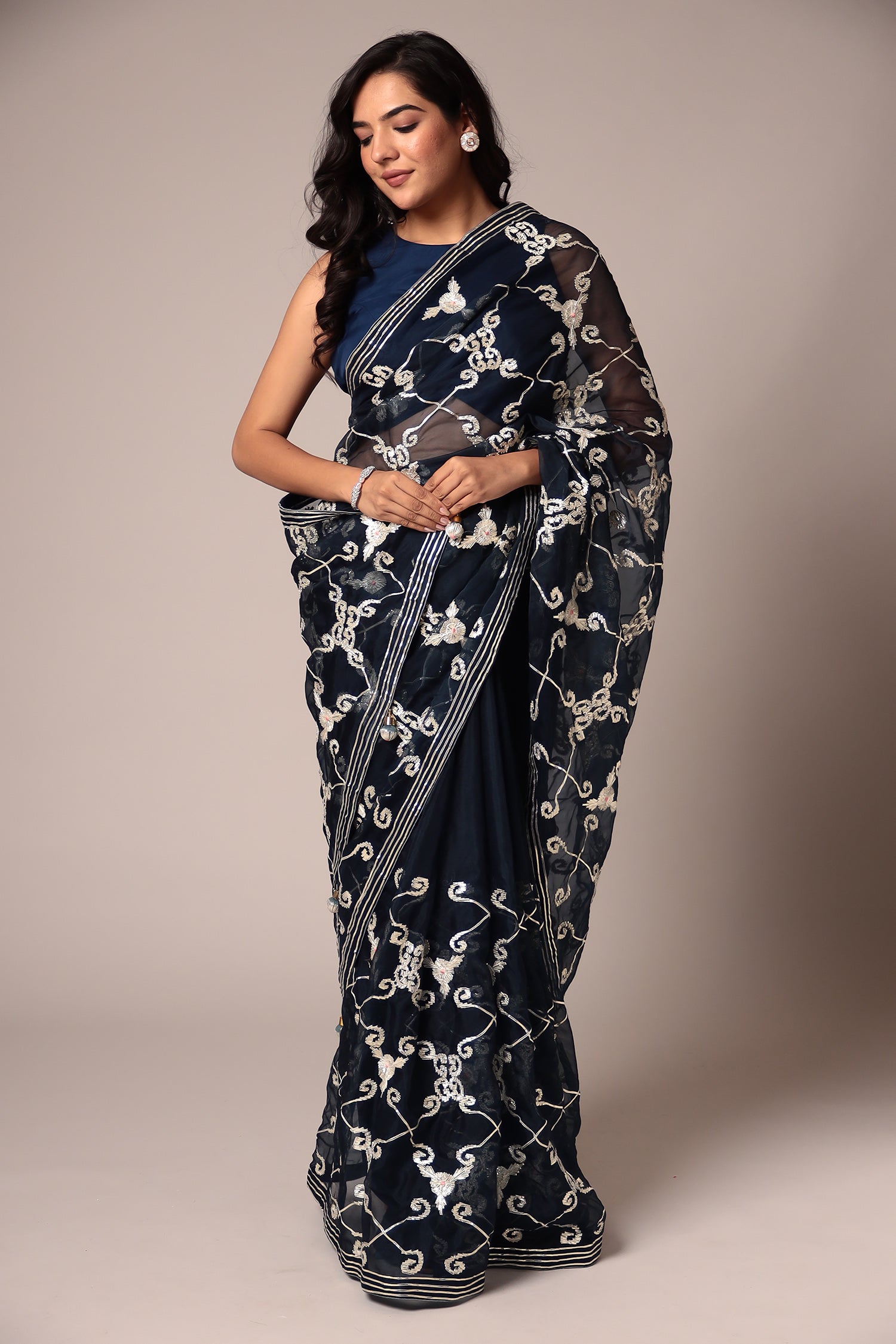 Embroidered Organza Saree with Gota work