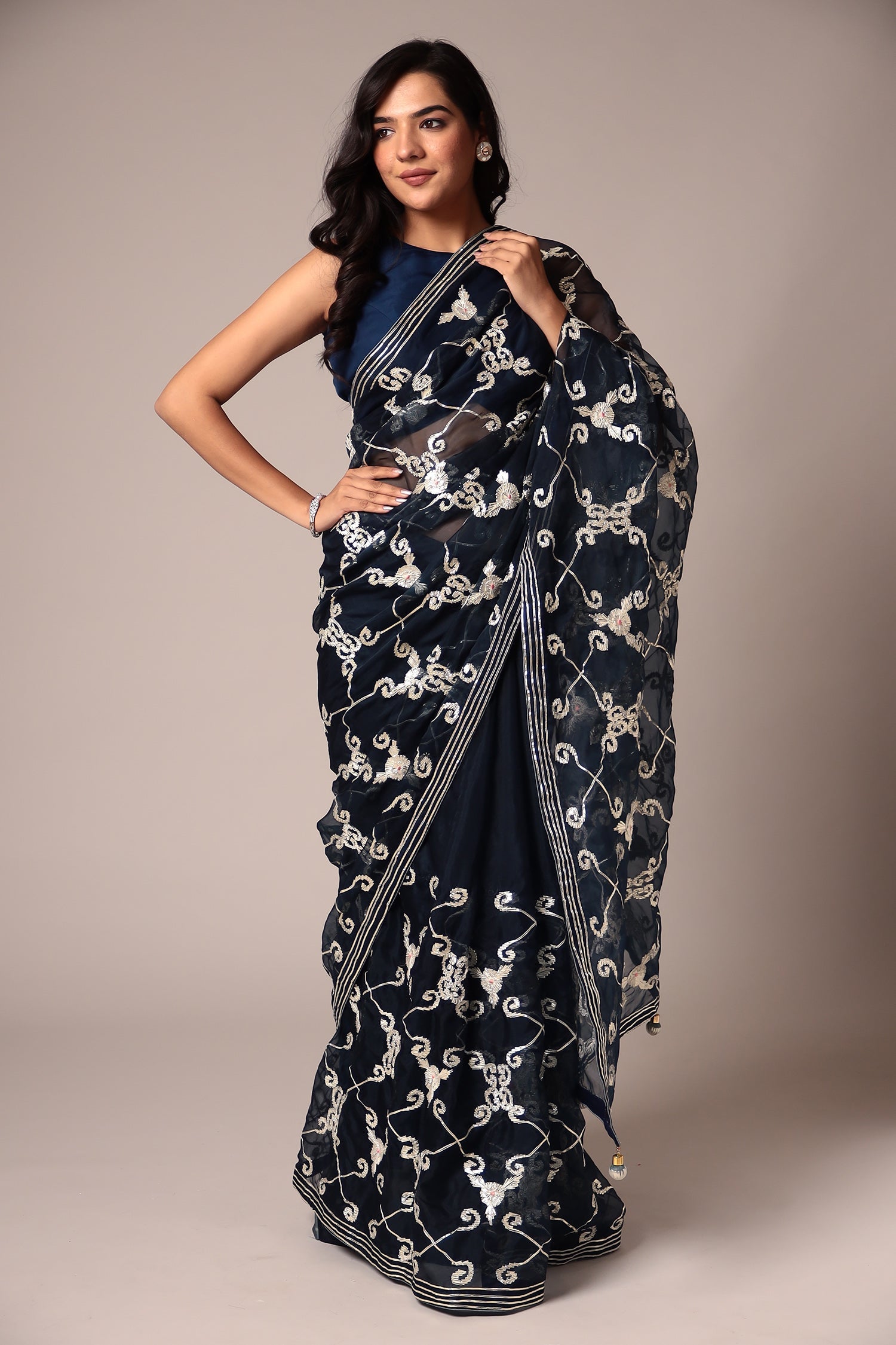 Embroidered Organza Saree with Gota work