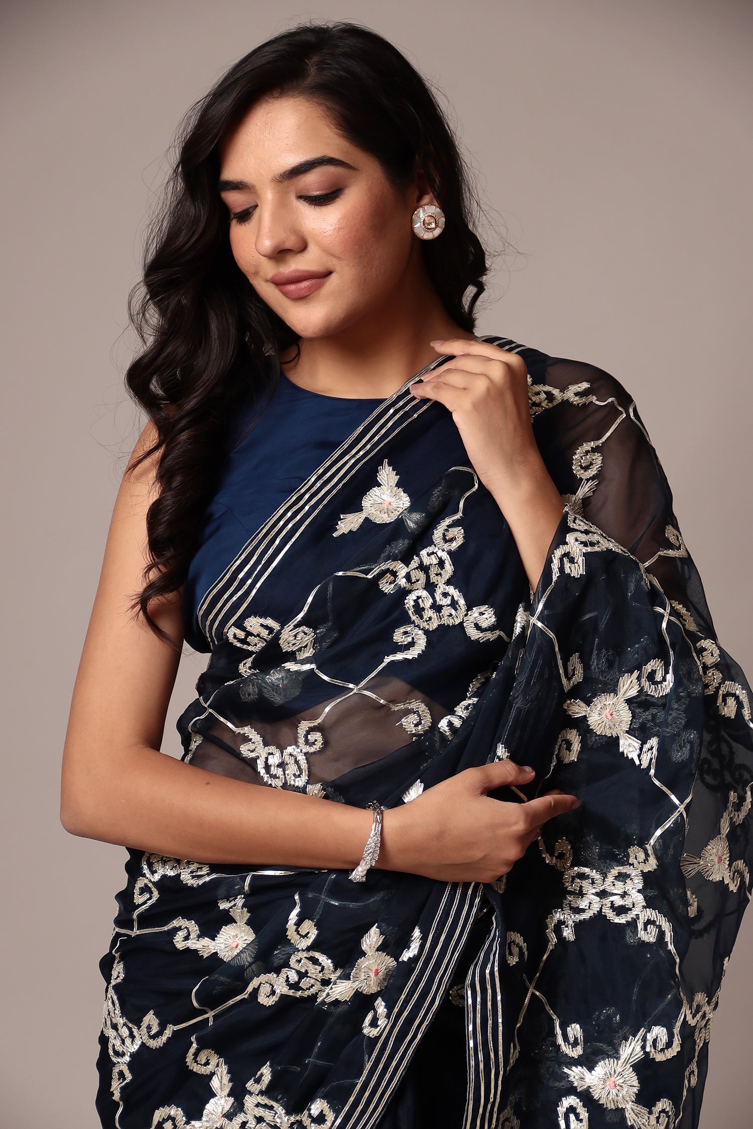 Embroidered Organza Saree with Gota work