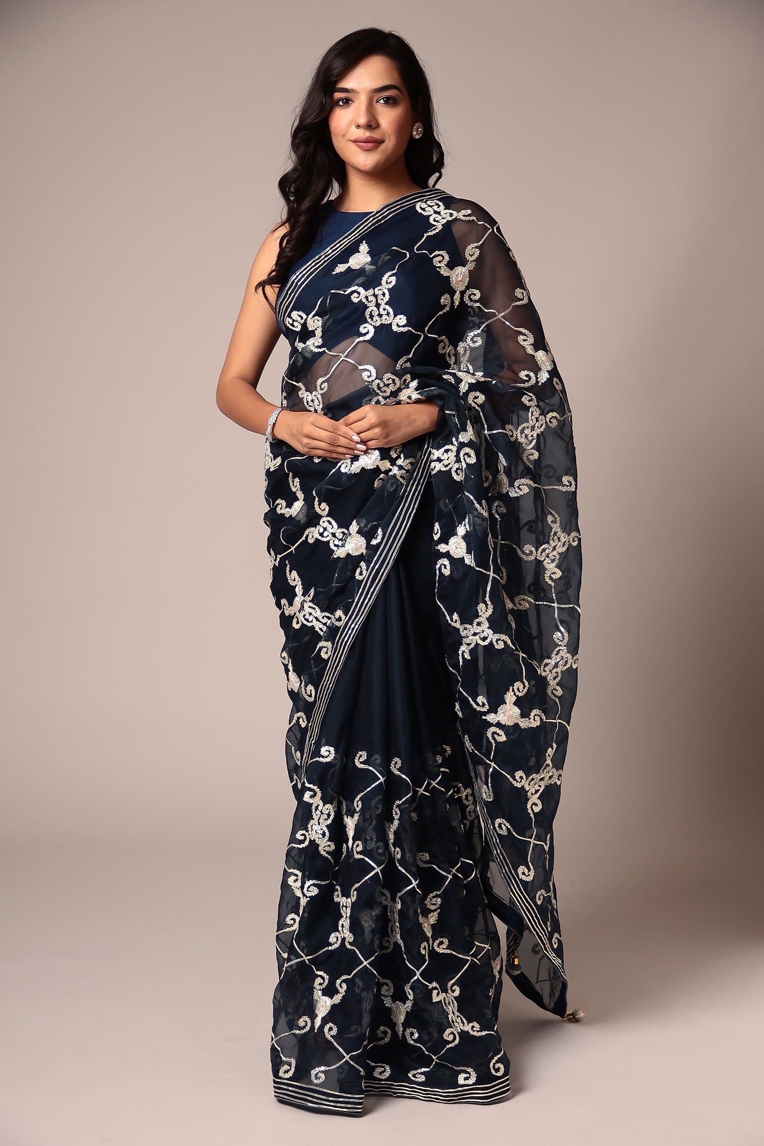 Embroidered Organza Saree with Gota work