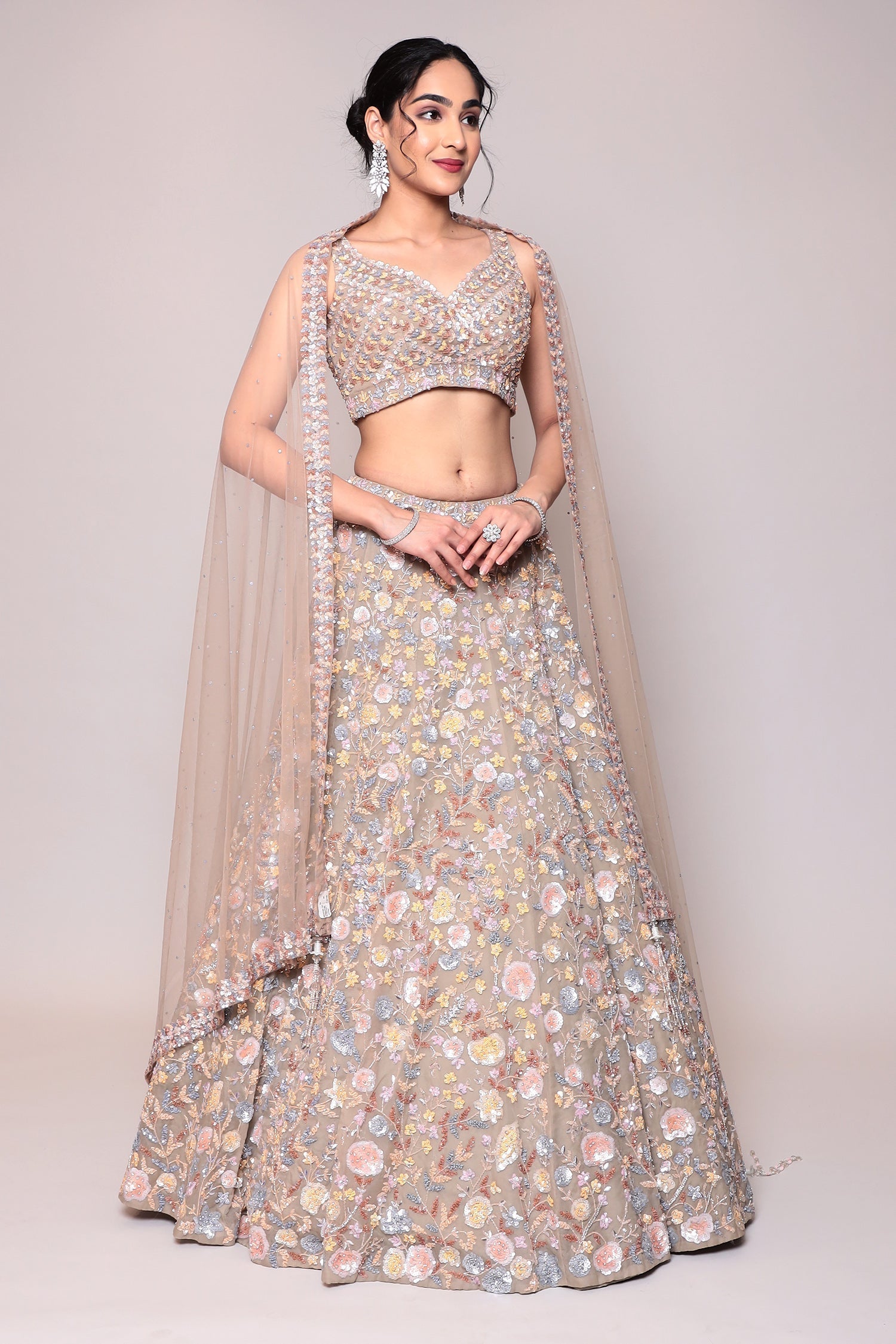 Soft net Lehenga with Cutdana, Sequins work.