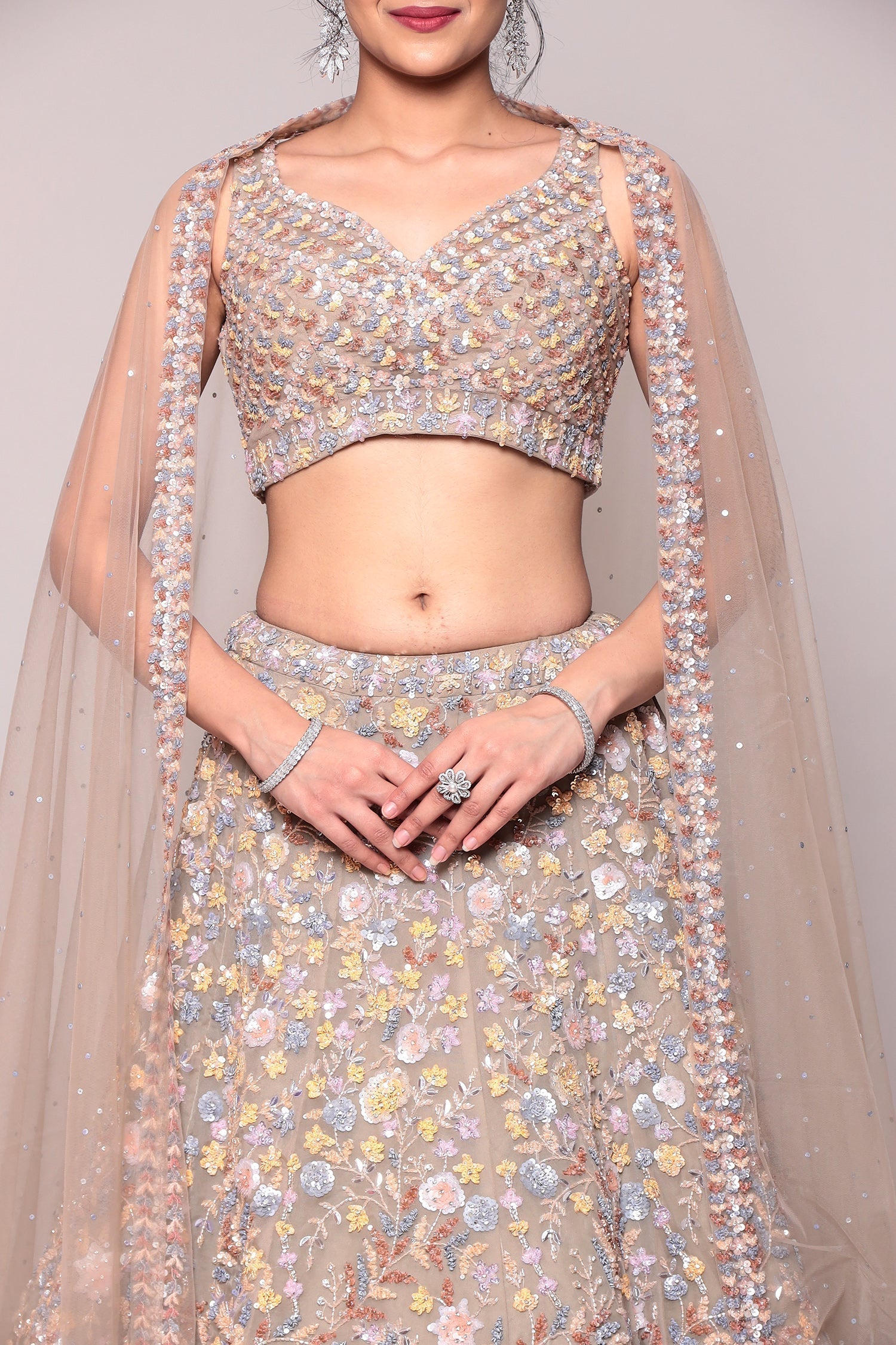 Soft net Lehenga with Cutdana, Sequins work.