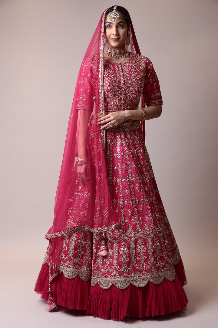 Raw silk frill soft net Lehenga with Gota Patti, Thread work.