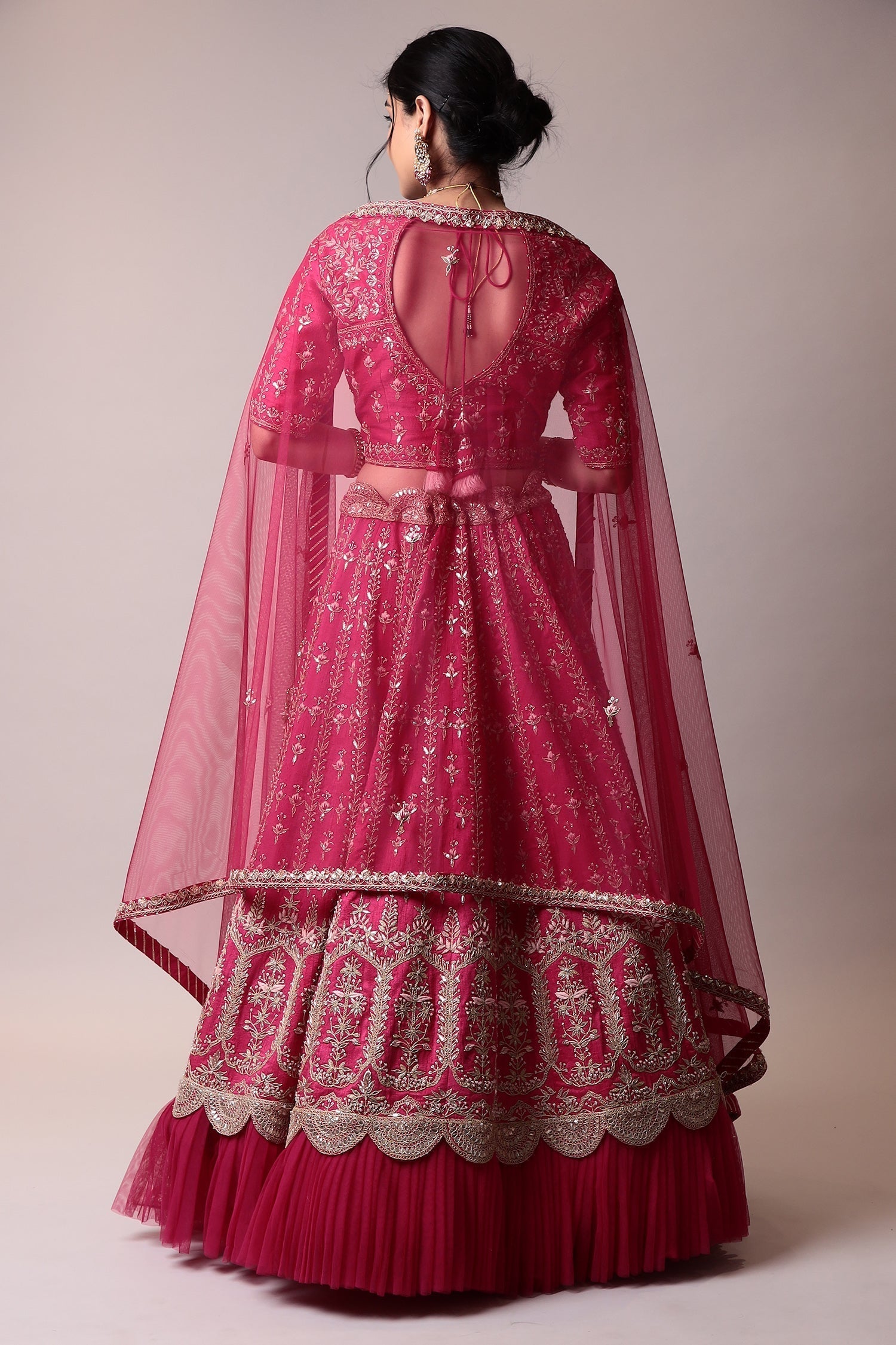 Raw silk frill soft net Lehenga with Gota Patti, Thread work.