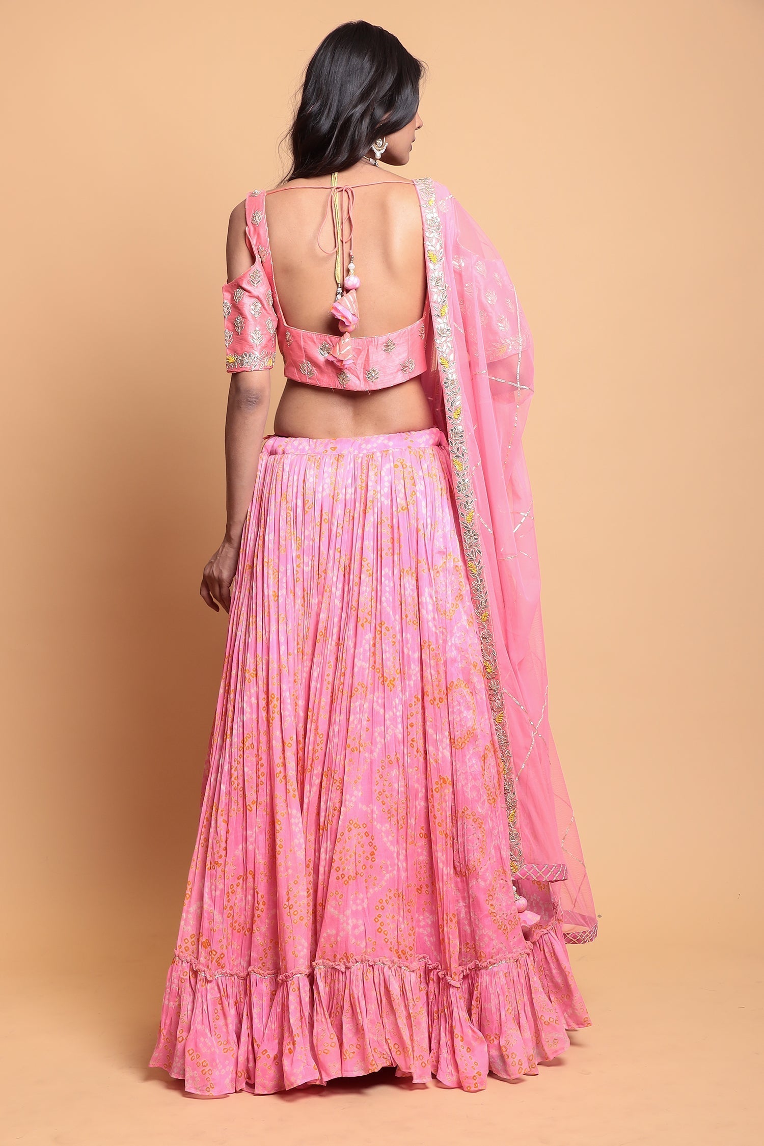 Bandhej Georgette Lehenga with Gota Patti work.