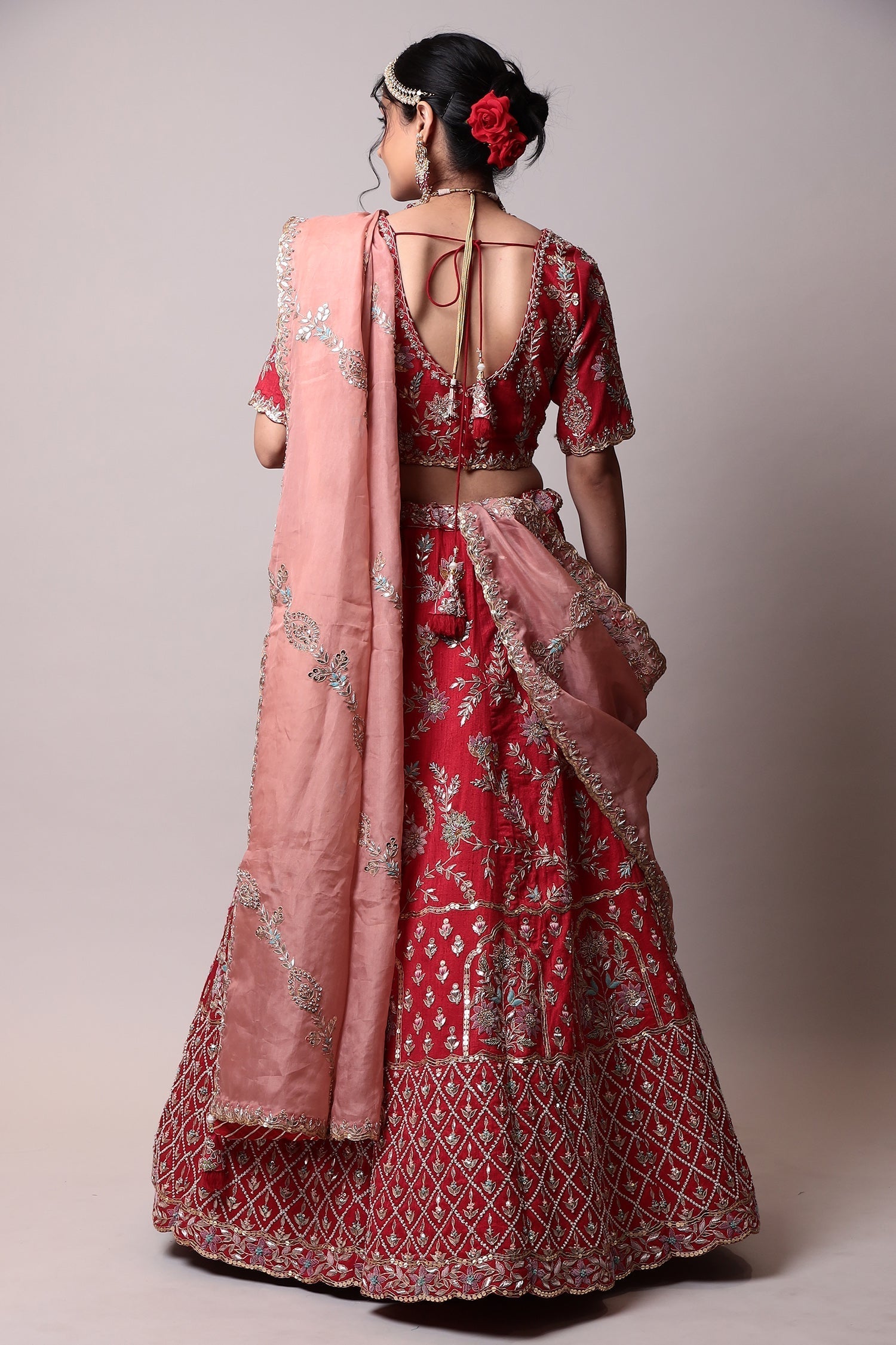 Raw silk lehenga with Thread, Zardozi work.