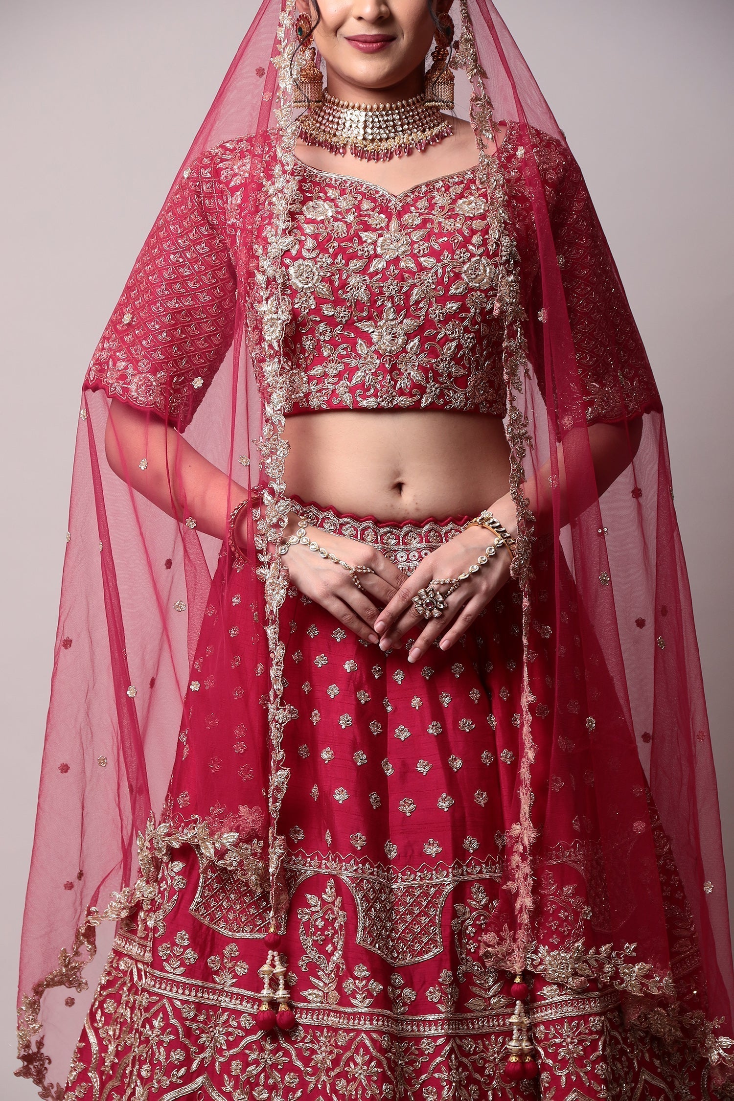 Raw silk lehenga with Pearl, Zardozi work.