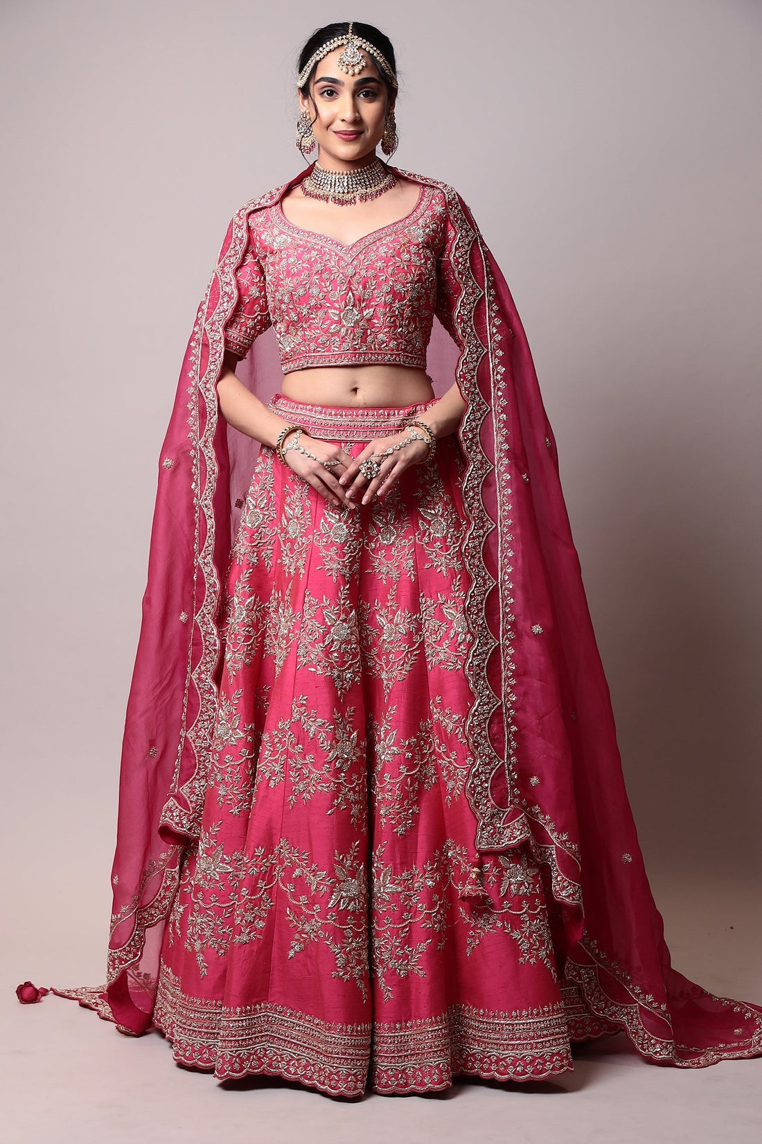Raw silk Lehenga with Pearl, Zardozi work.