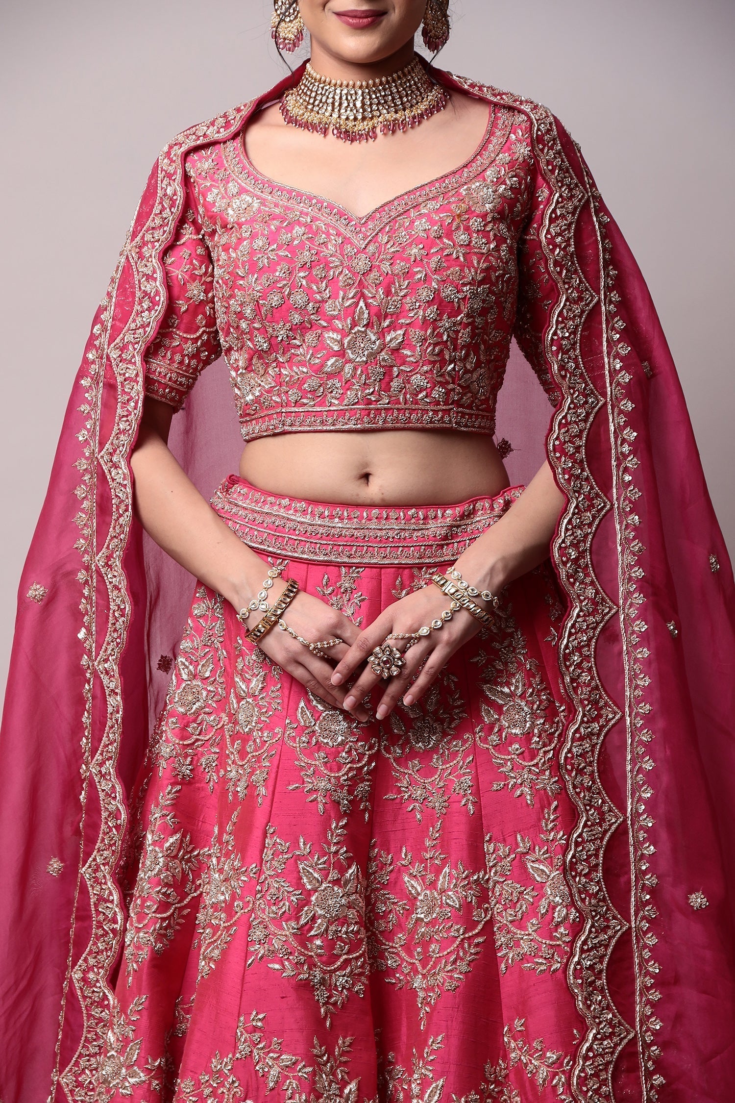 Raw silk Lehenga with Pearl, Zardozi work.