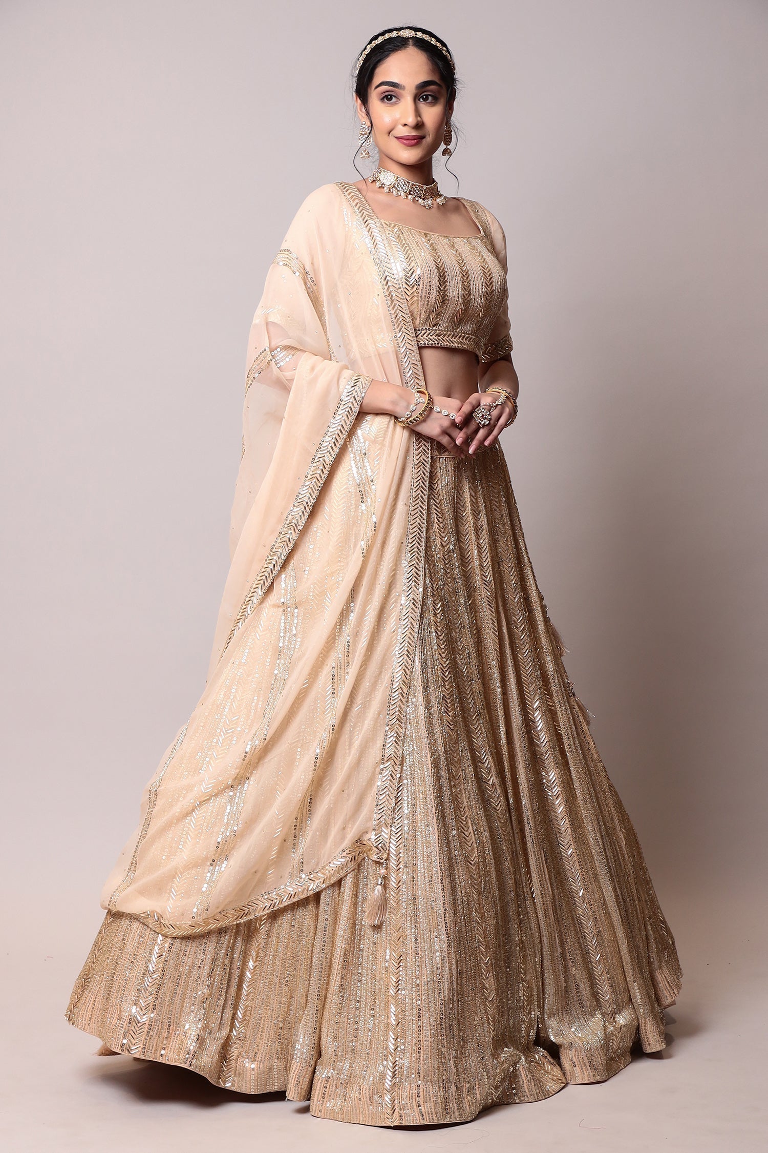 Net Lehenga with Cutdana, Sequins work.