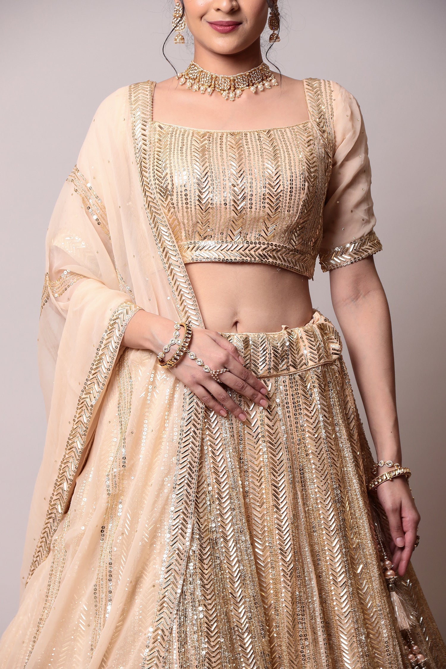 Net Lehenga with Cutdana, Sequins work.