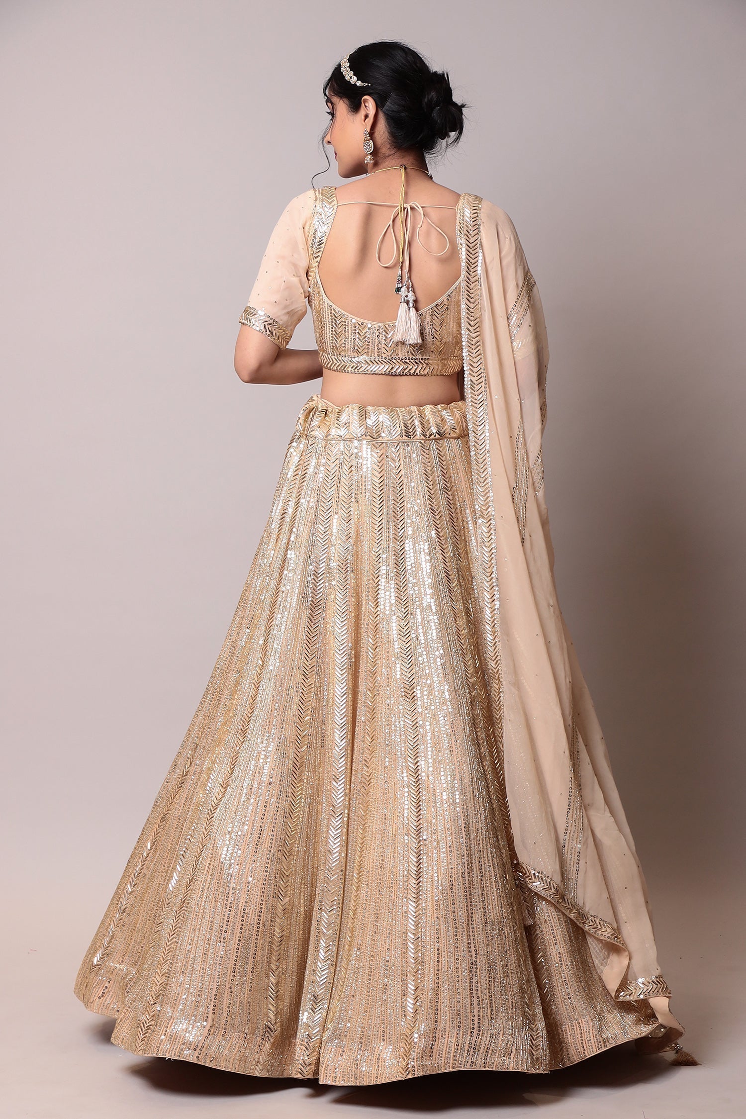 Net Lehenga with Cutdana, Sequins work.