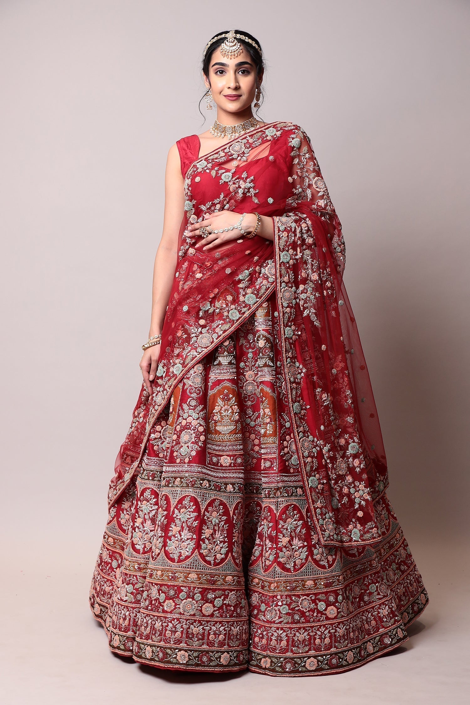 Raw silk Lehenga with Thread and Zardozi work.
