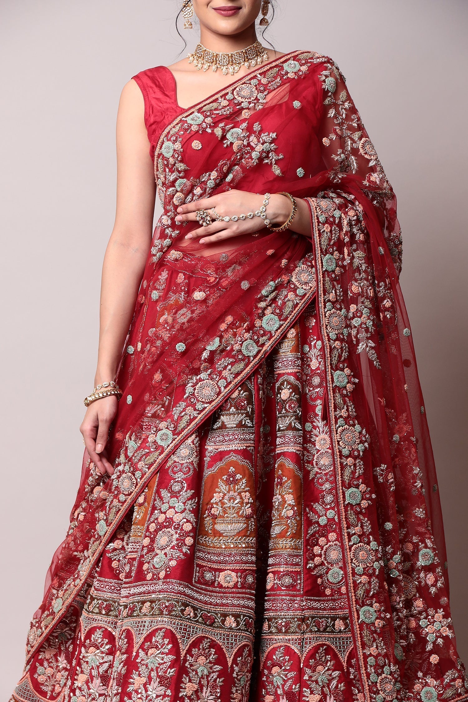 Raw silk Lehenga with Thread and Zardozi work.