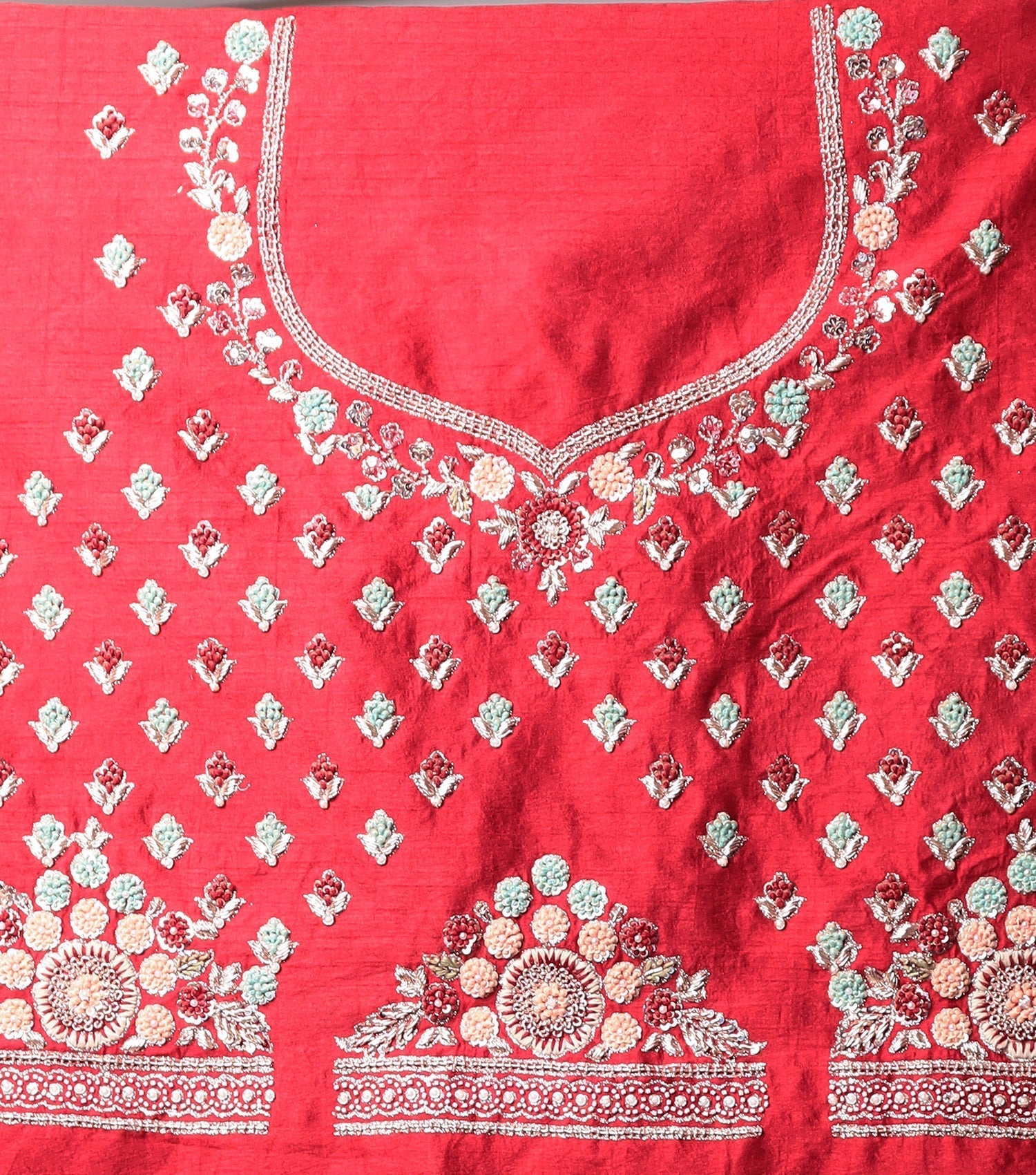 Raw silk Lehenga with Thread and Zardozi work.
