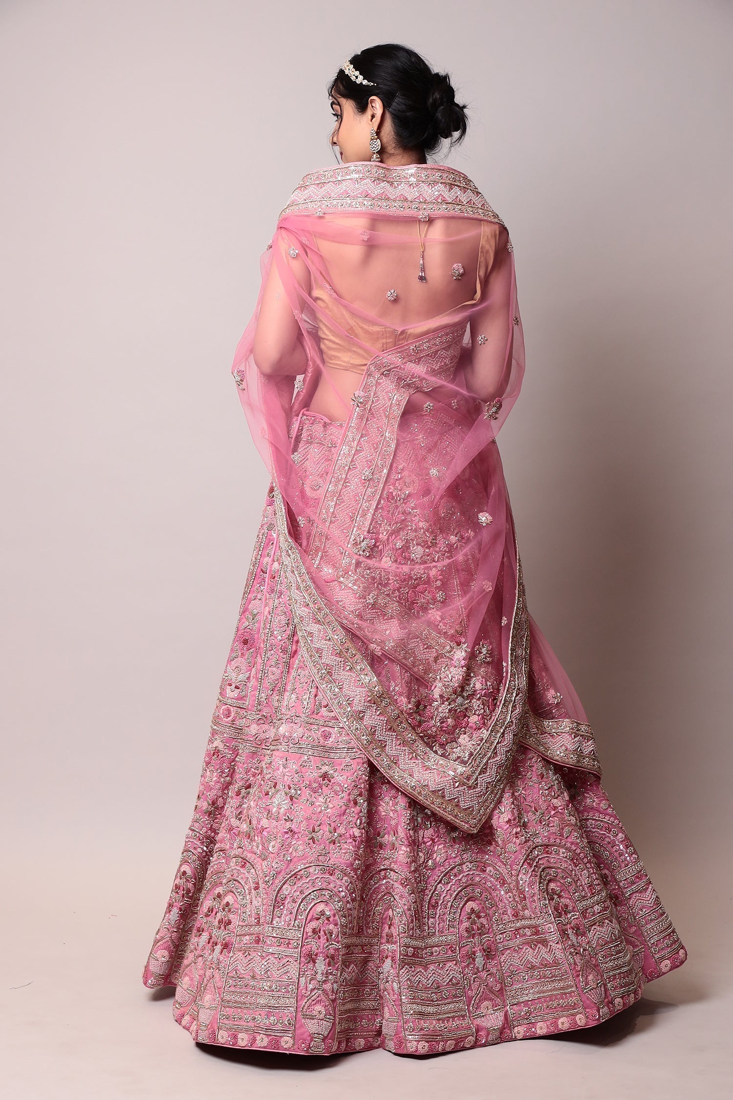 Silk Lehenga with Pearl, Thread and Zardozi work.