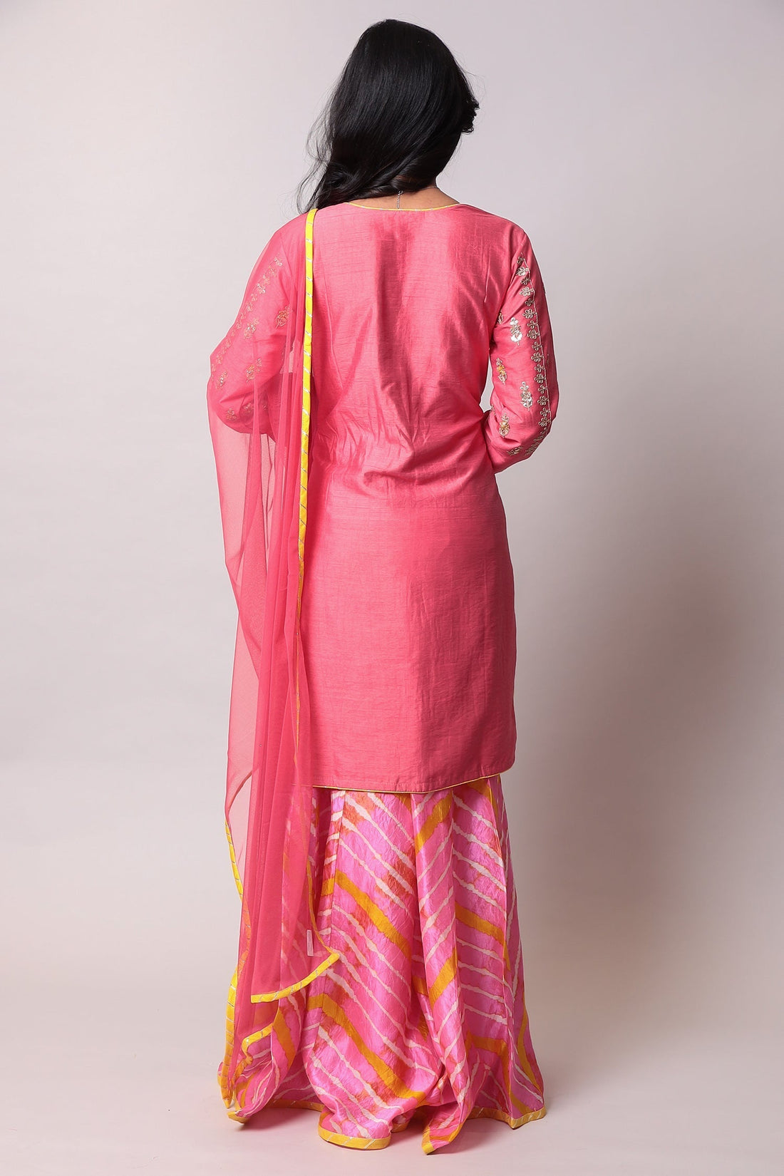 Leheriya Silk Suit with Gota Patti work.